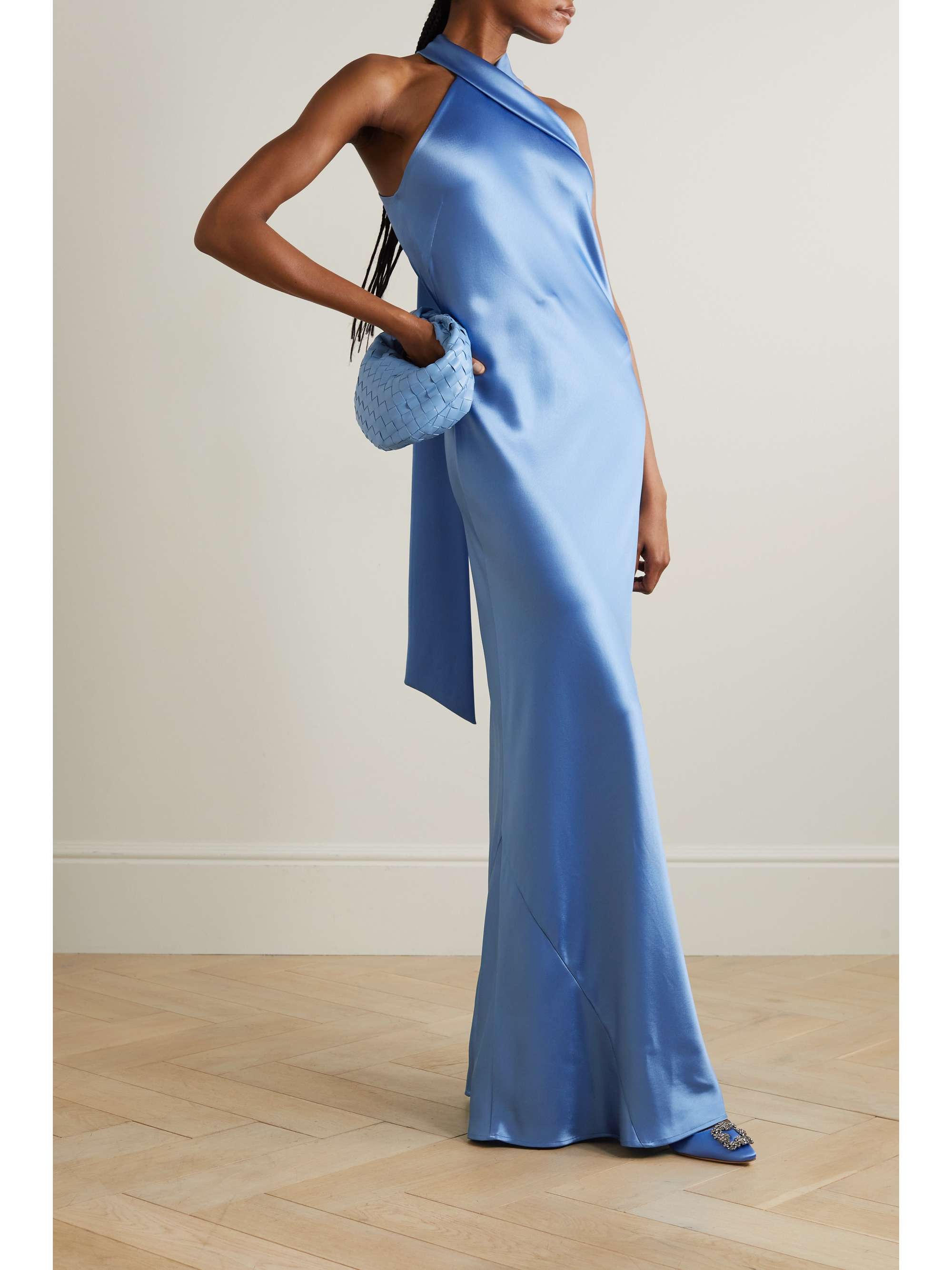 halterneck blue dress