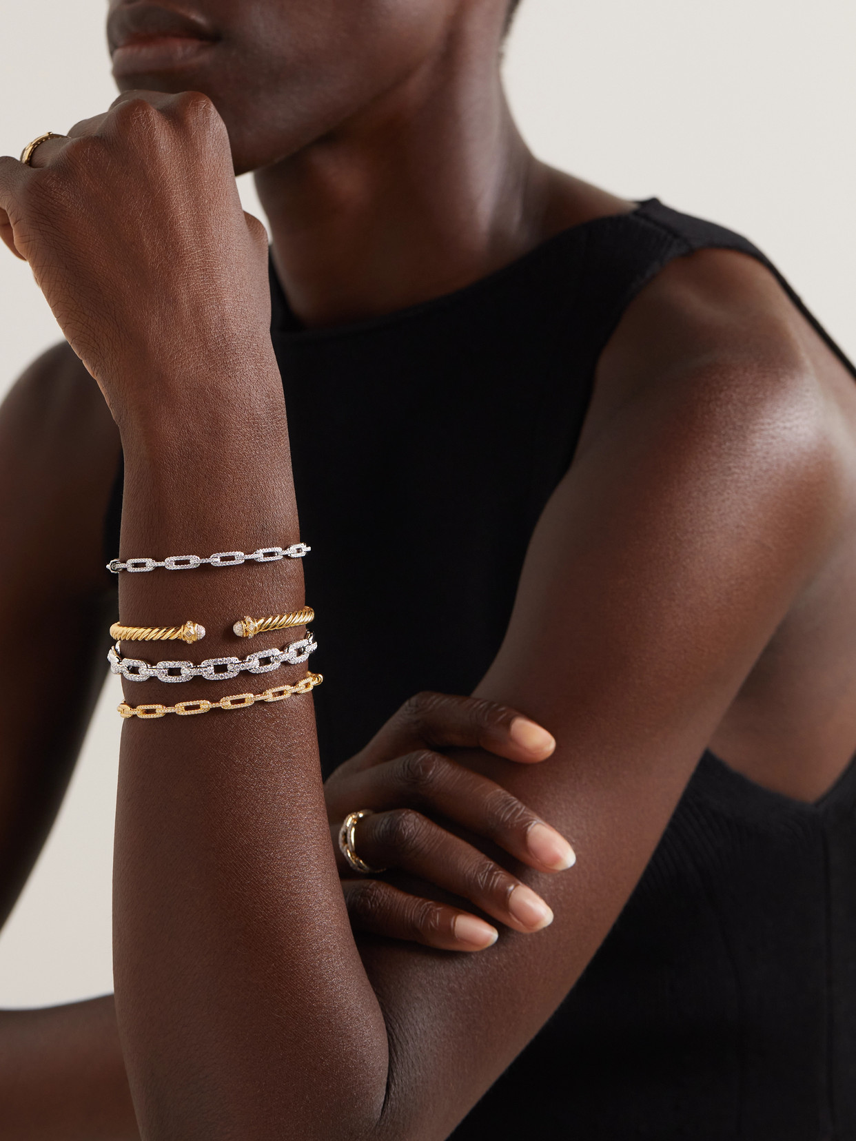 David Yurman Stax 18-karat White Gold Diamond Bracelet In Gold