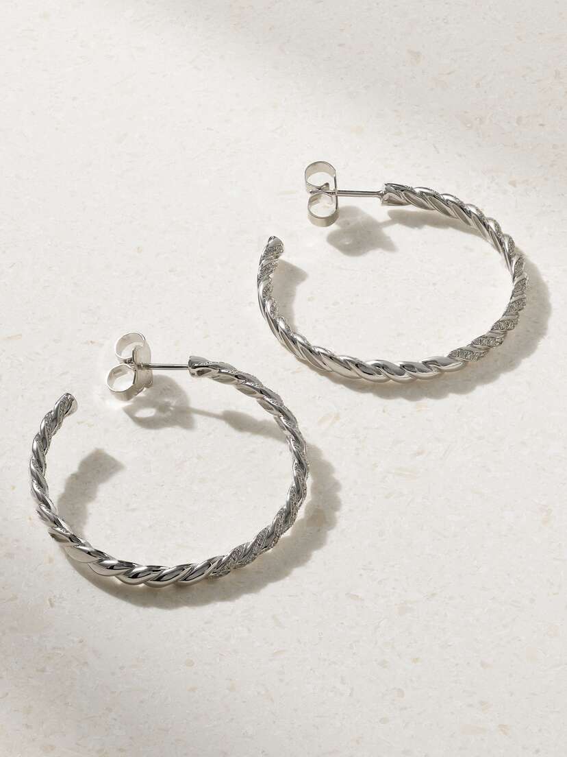 David Yurman Pavéflex 18-karat White Gold Diamond Hoop Earrings