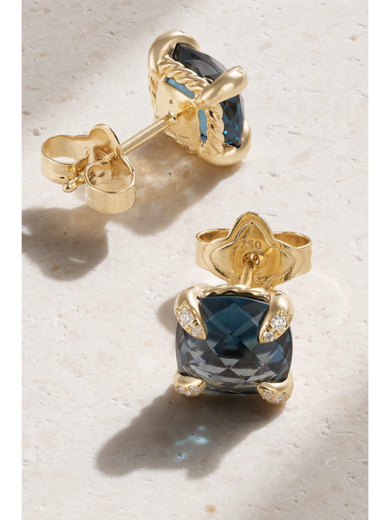 Shop David Yurman Châtelaine 18-karat Gold, Diamond And Topaz Earrings