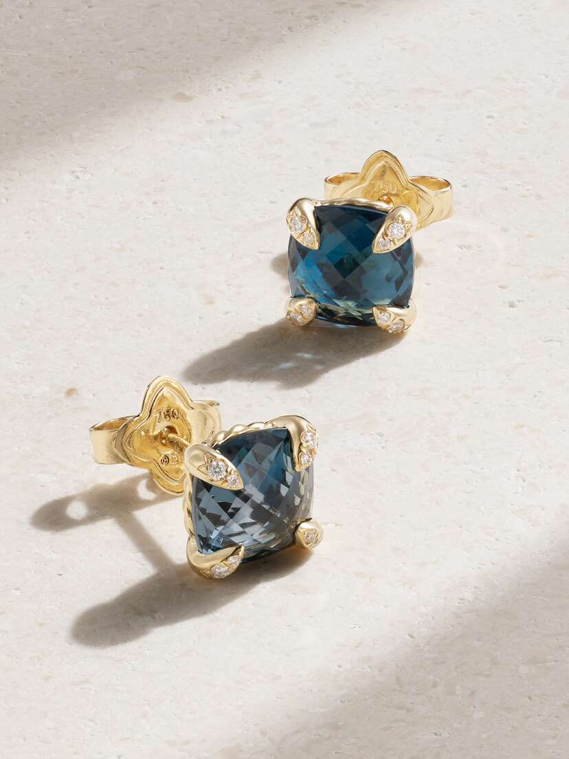 David Yurman Châtelaine 18-karat Gold, Diamond And Topaz Earrings