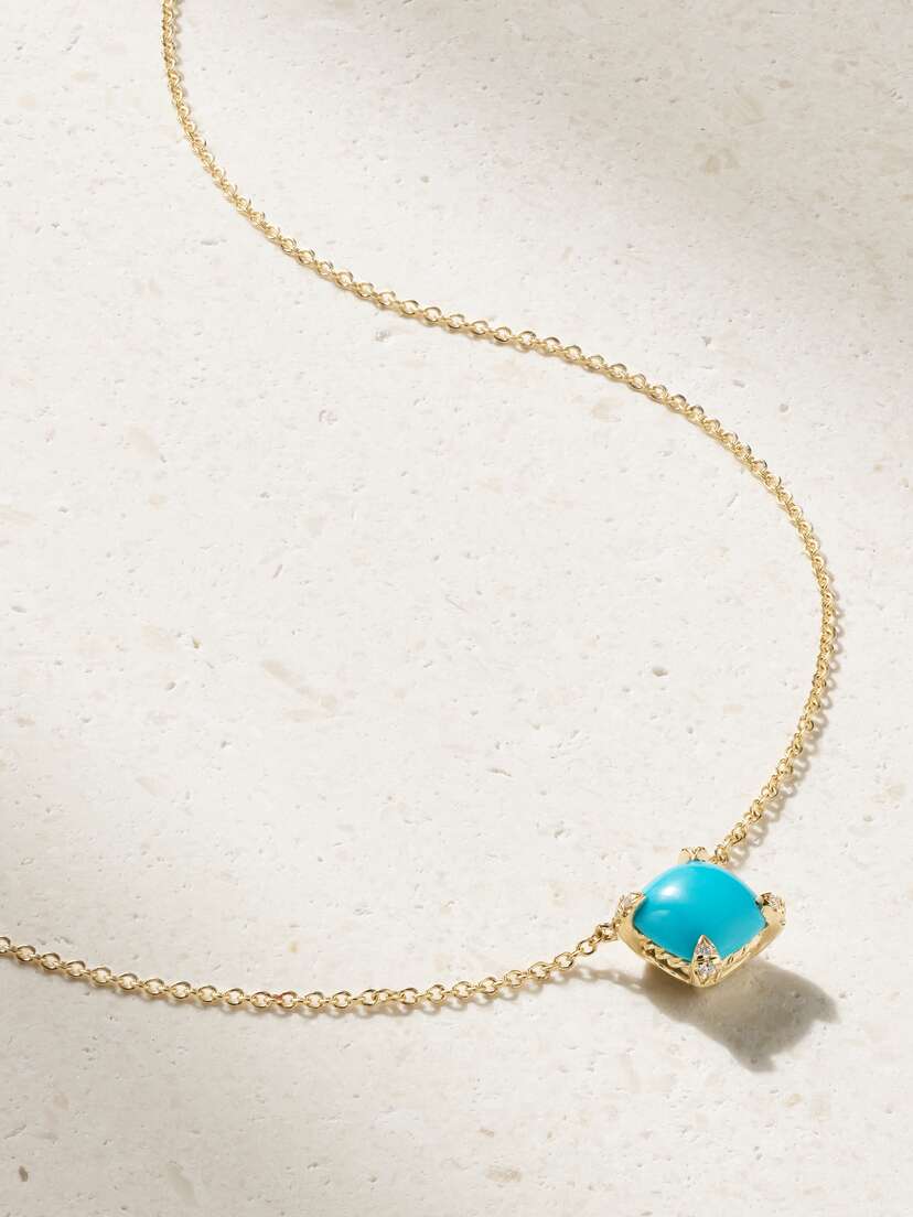 David Yurman Petite Châtelaine 18-karat Gold, Turquoise And Diamond Necklace