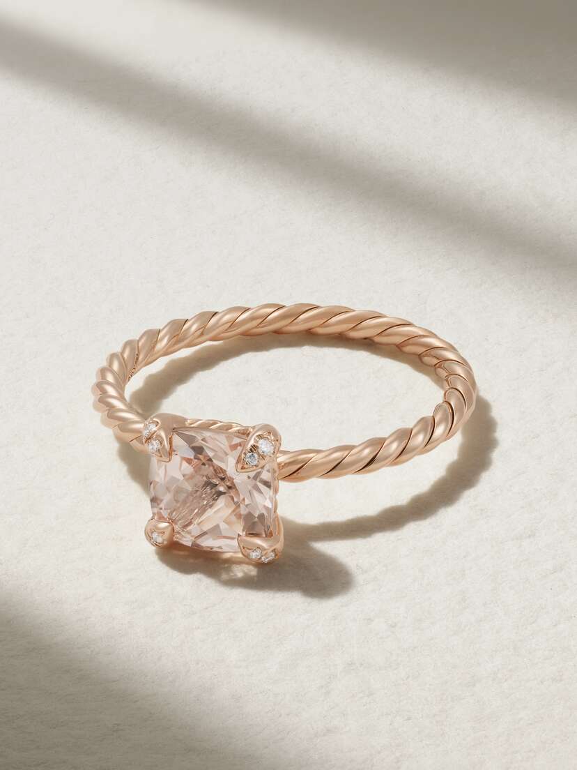 David Yurman Chatelaine 1-karat Rose Gold, Morganite And Diamond Ring