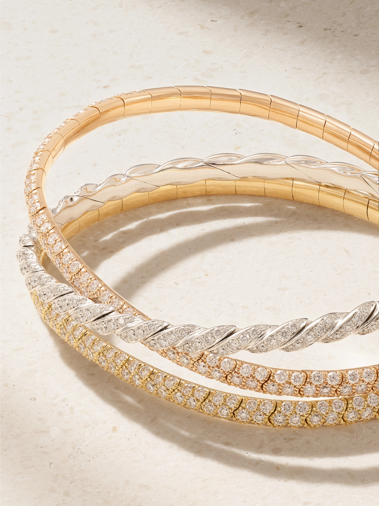 David Yurman Pavéflex 18-karat Yellow, White And Rose Gold Diamond Bracelet In Gold