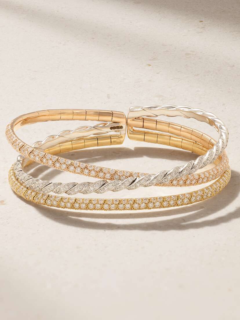 David Yurman Pavéflex 18-karat Yellow, White And Rose Gold Diamond Bracelet