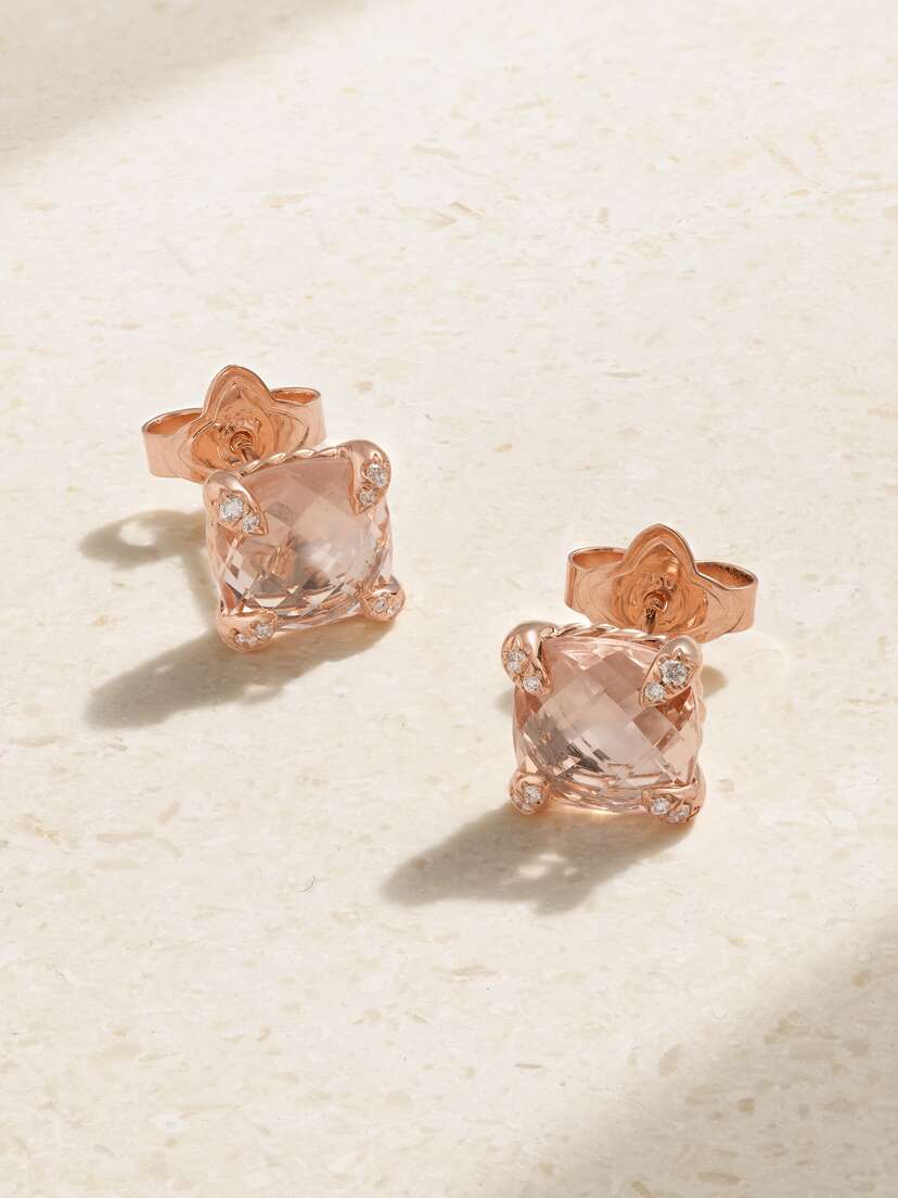 David Yurman Châtelaine 18-karat Rose Gold, Morganite And Diamond Earrings