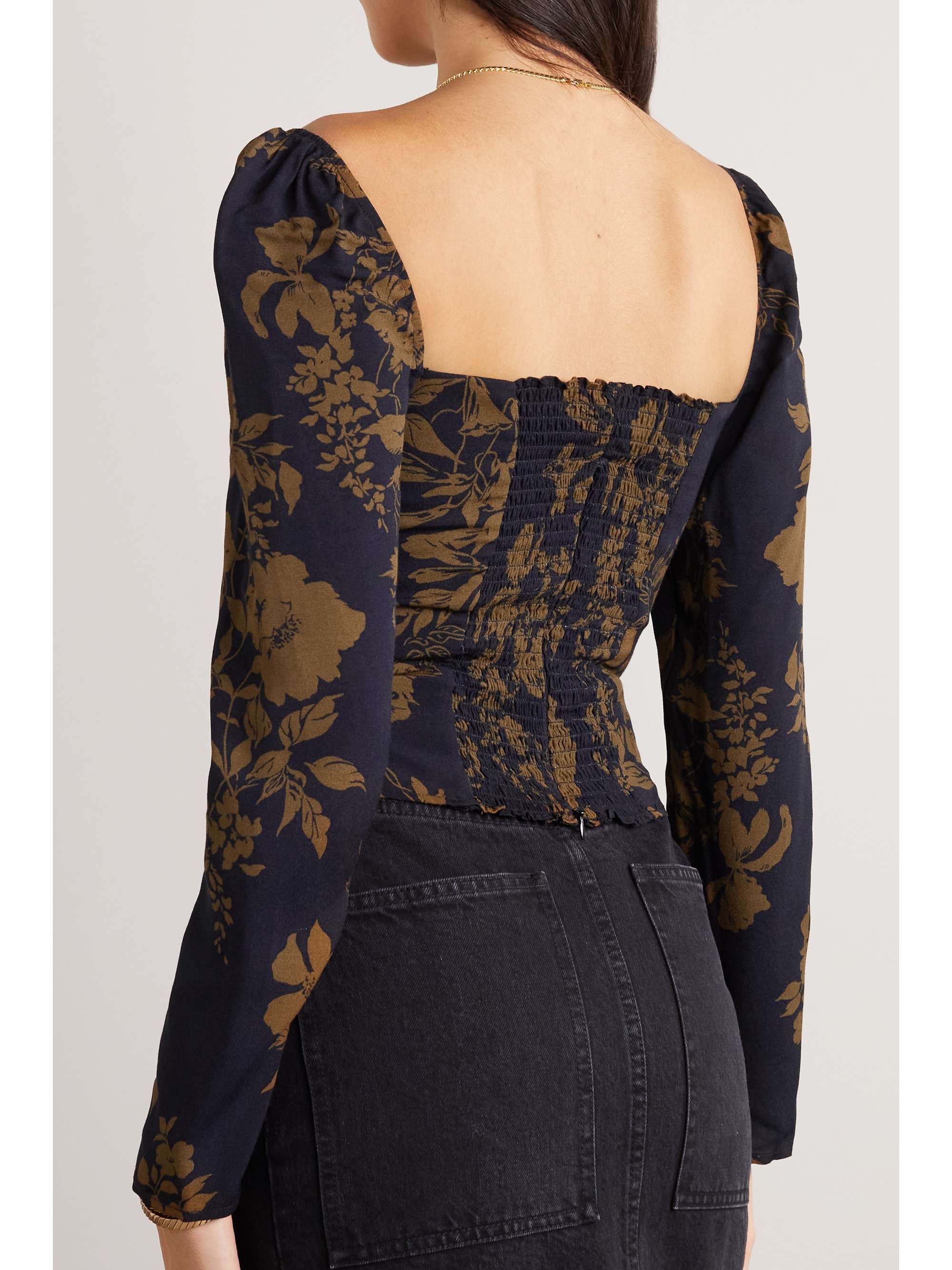 REFORMATION Demi 花卉印花双绉女衫