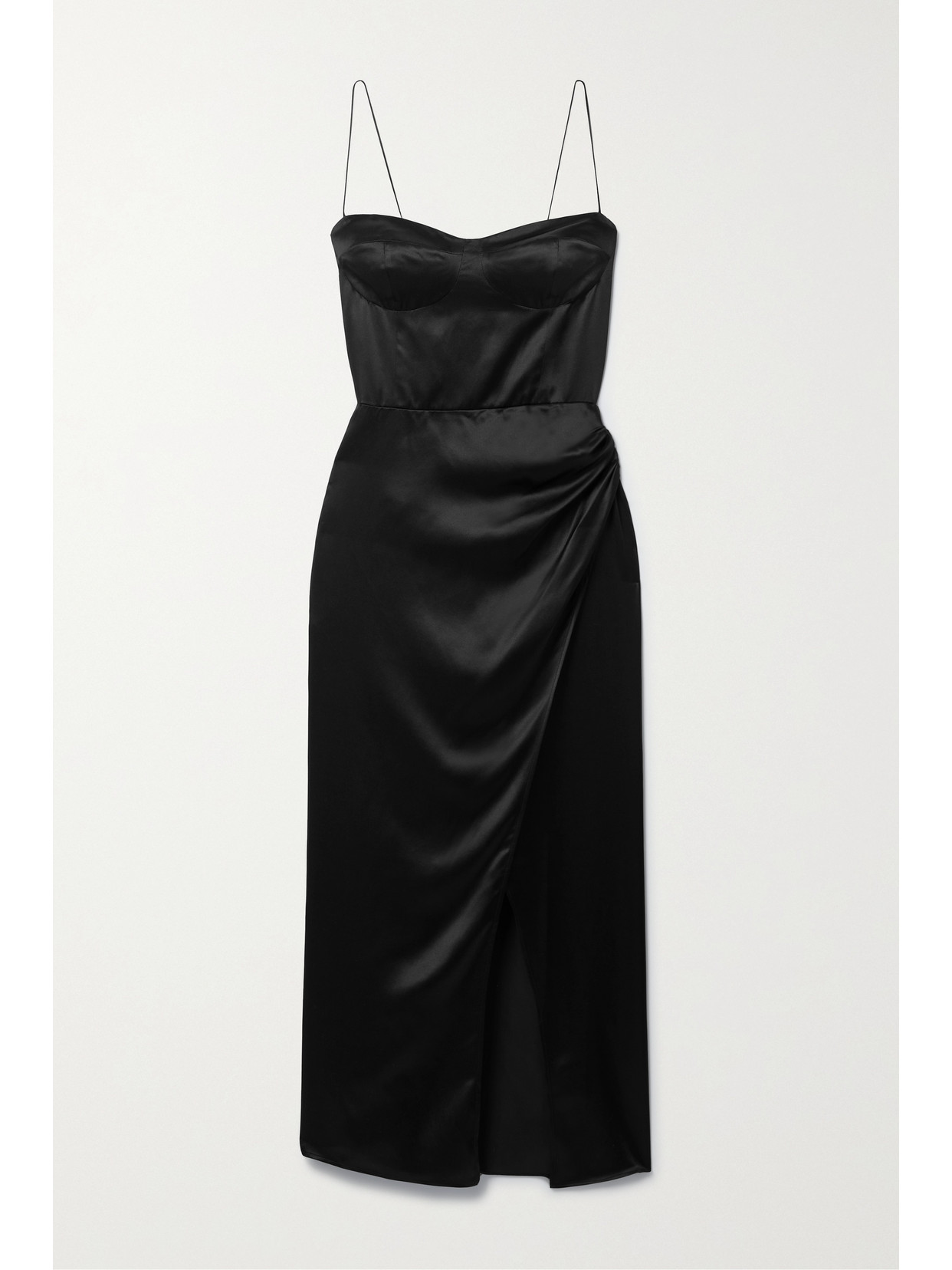 Reformation - Marguerite Gathered Silk-charmeuse Midi Dress - Black