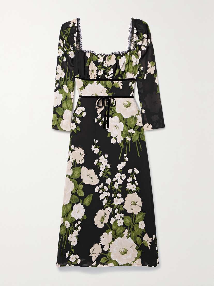Reformation Pennie Lace-trimmed Floral-print Georgette Midi Dress