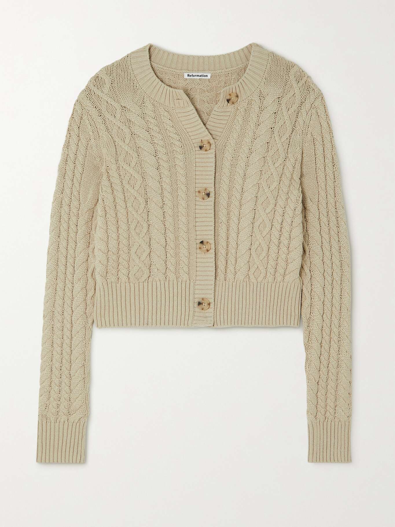 REFORMATION Cableknit organic cotton cardigan NETAPORTER