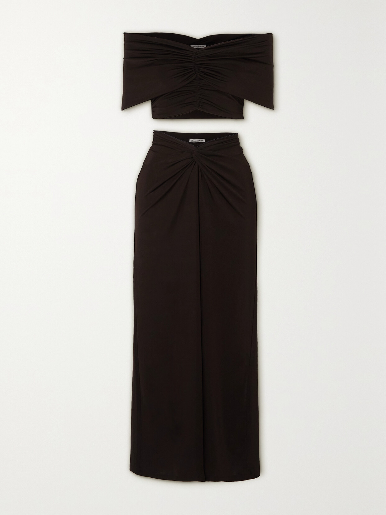Reformation - Atwood Ruched Stretch-jersey Cropped Top And Maxi Skirt Set - Black