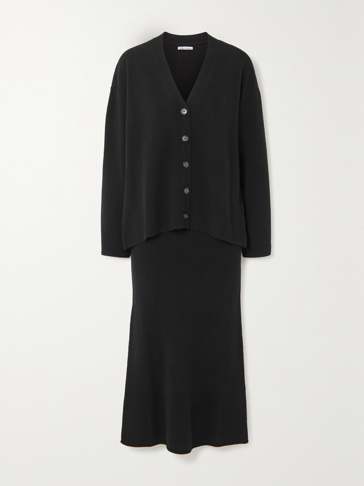 Reformation - Fae Wool Midi Skirt And Cardigan Set - Black