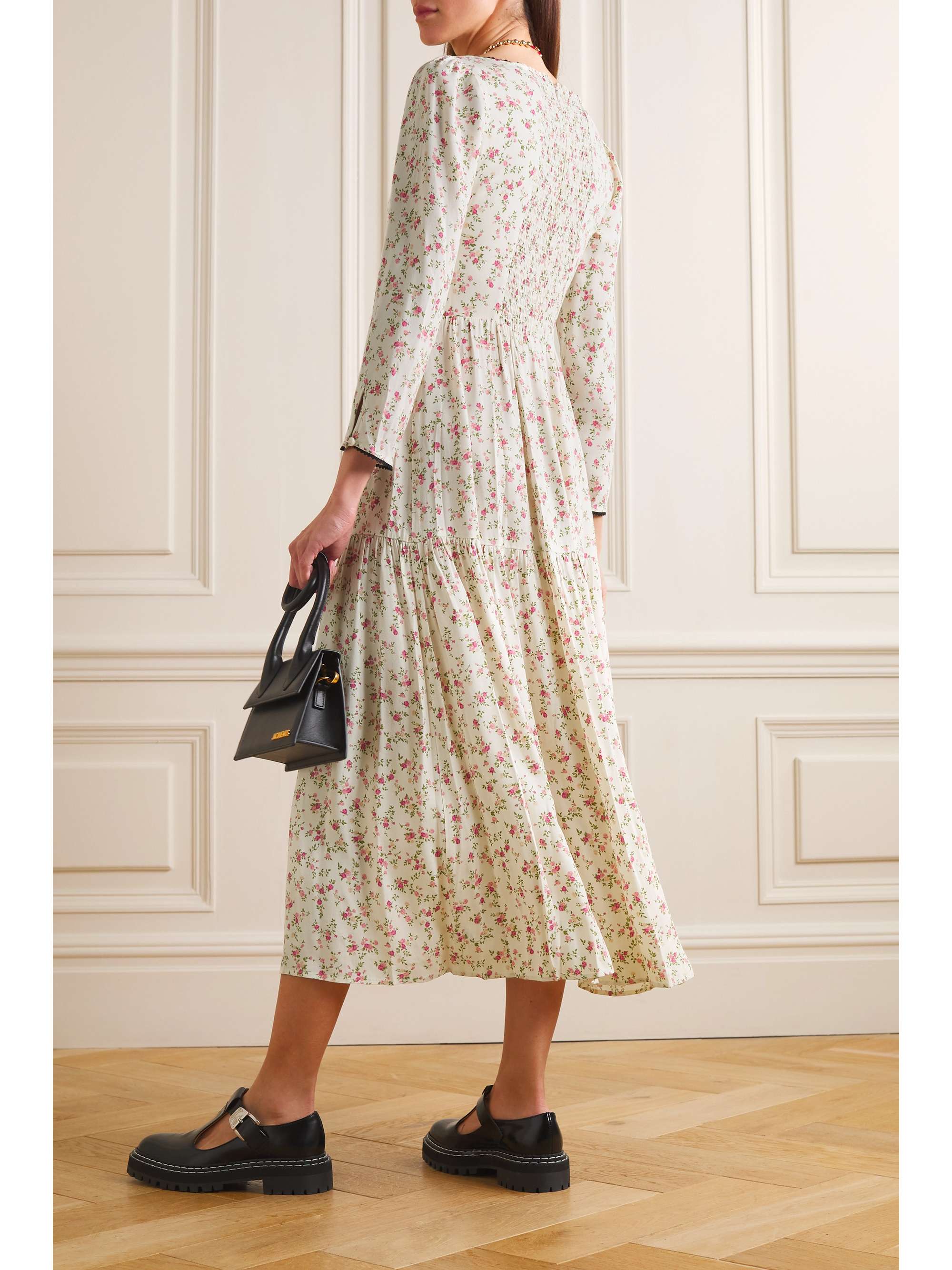 REFORMATION Chaylyn ric ractrimmed floralprint crepe midi dress NET