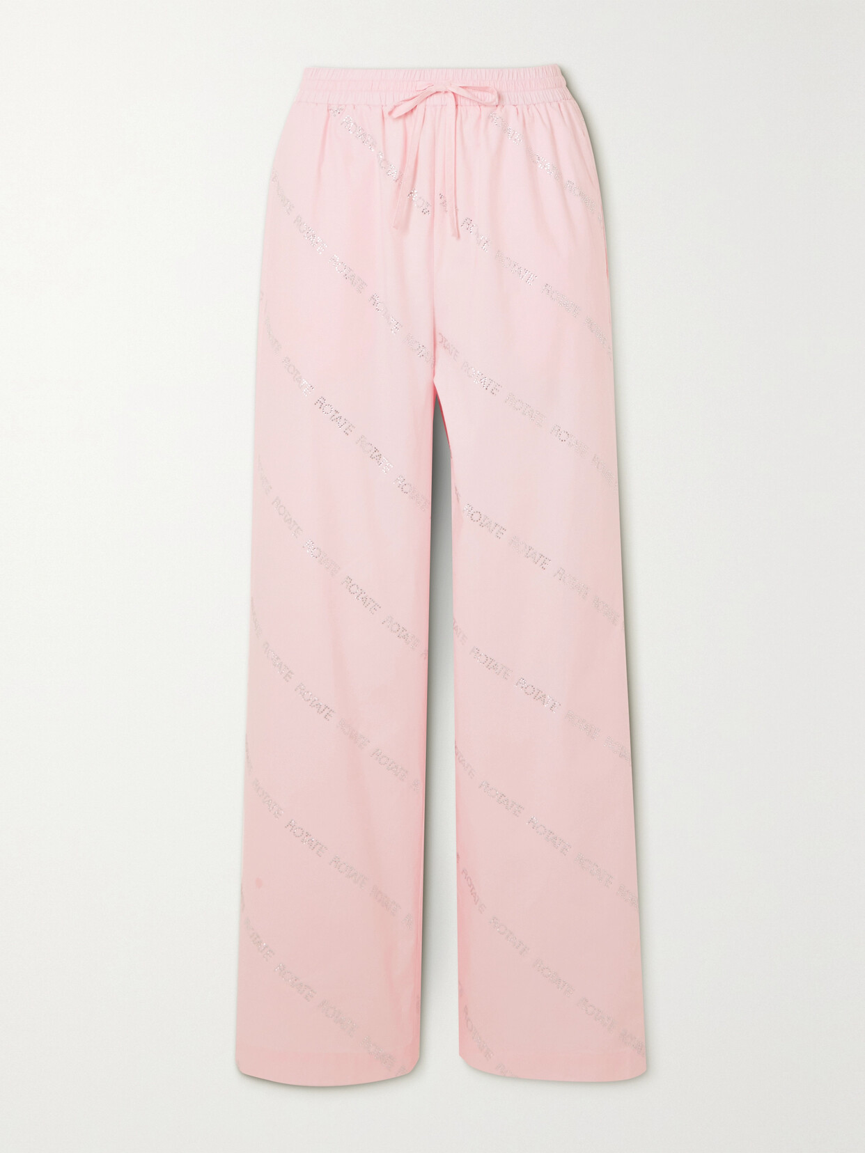 ROTATE BIRGER CHRISTENSEN + NET SUSTAIN CRYSTAL-EMBELLISHED ORGANIC COTTON-POPLIN WIDE-LEG PANTS