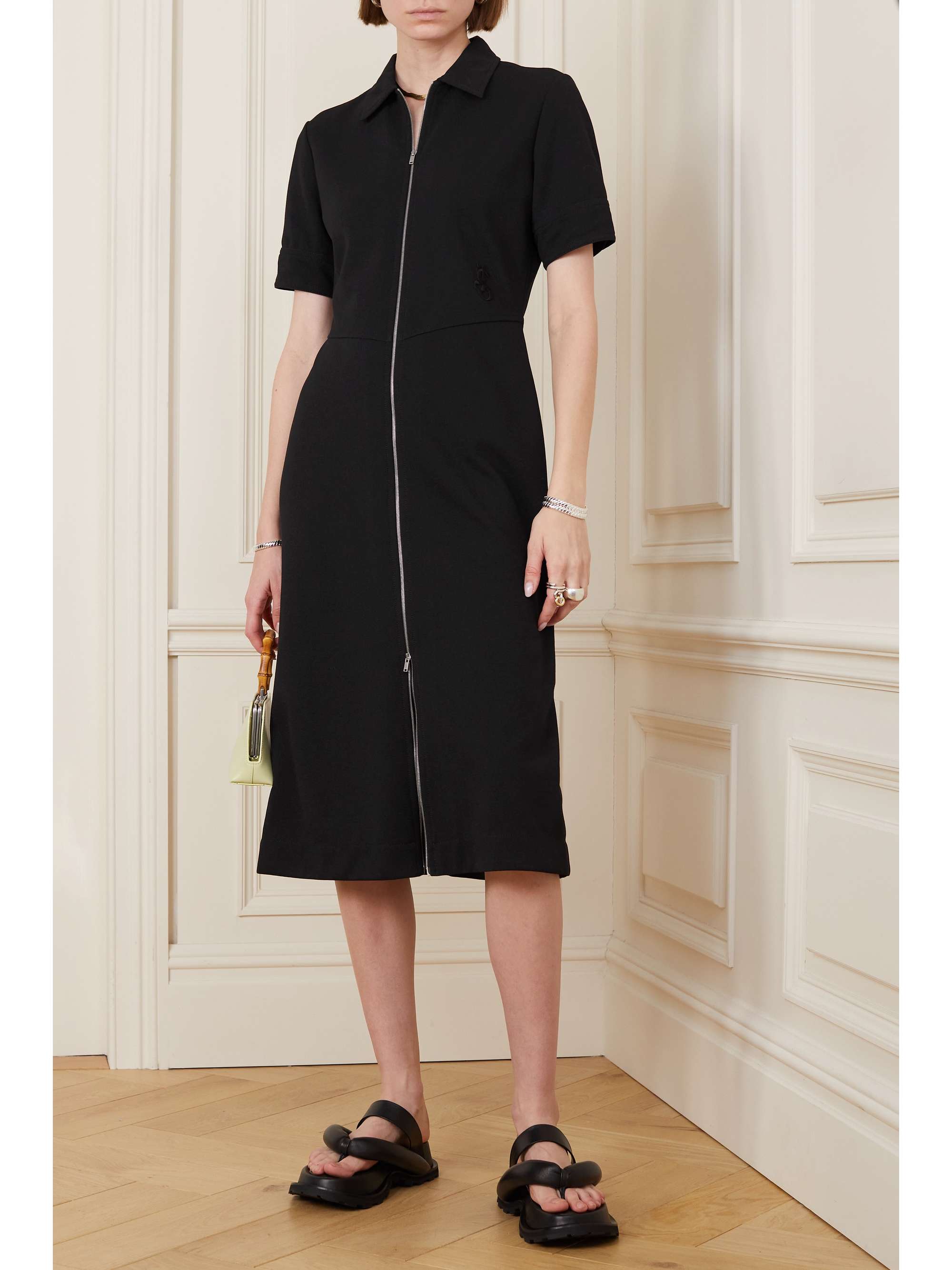 JIL SANDER Embroidered crepe midi dress