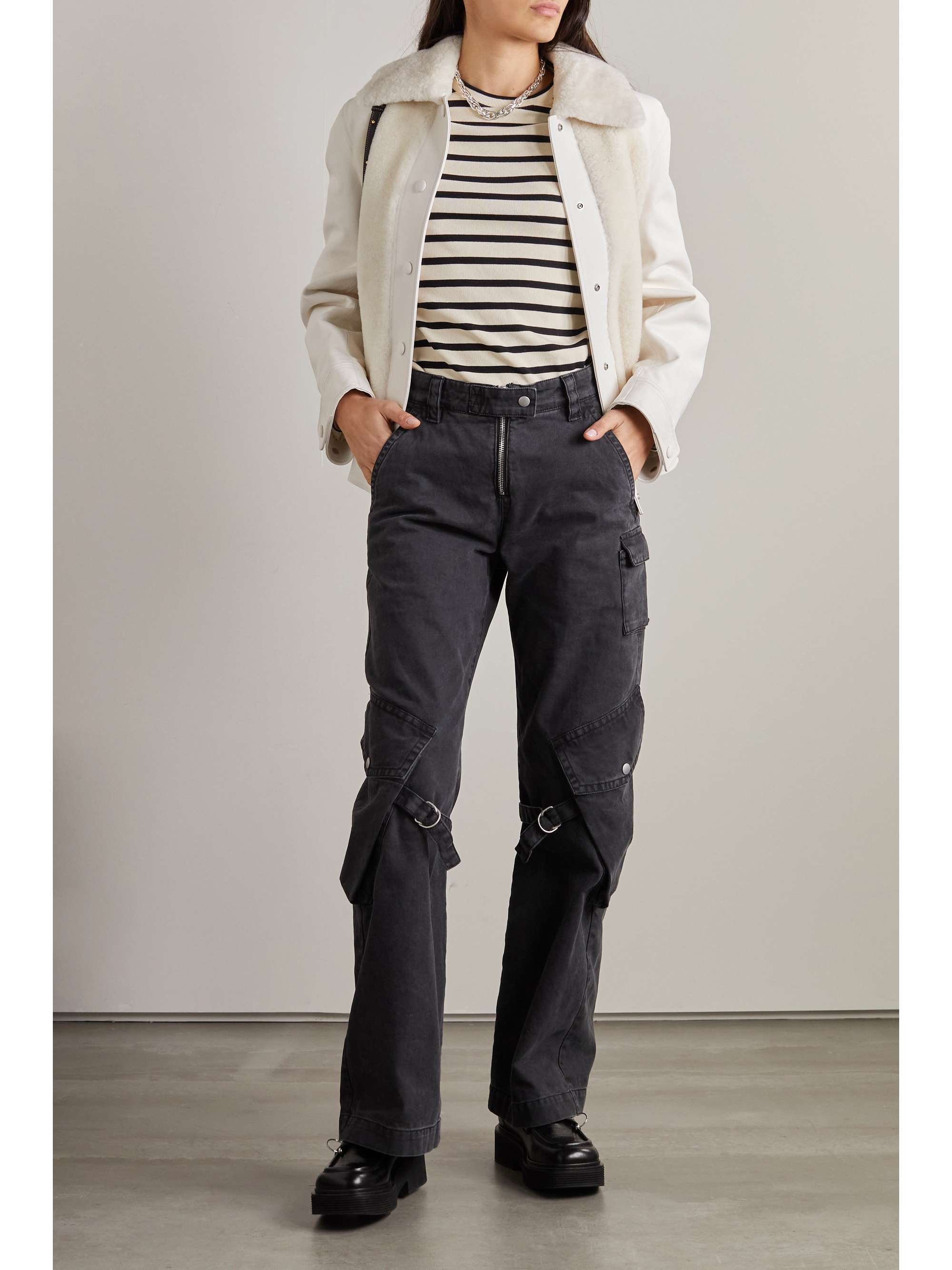 JIL SANDER Appliquéd striped ribbed cotton top