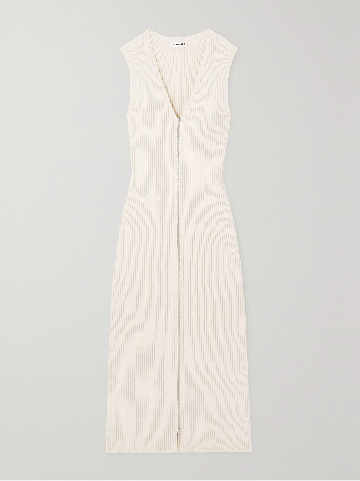 JIL SANDER RIBBED COTTON MIDI DRESS