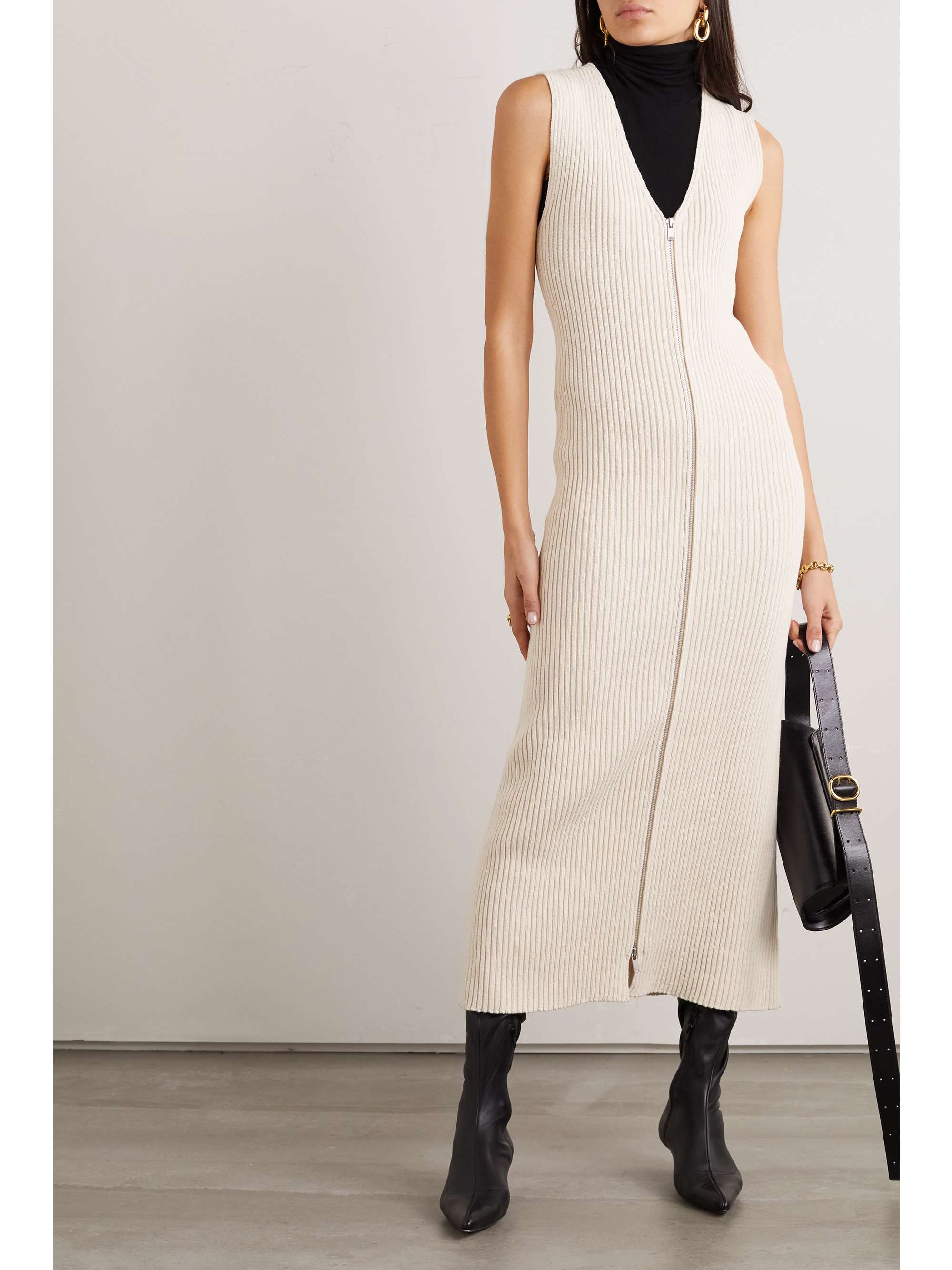 JIL SANDER Ribbed cotton midi dress