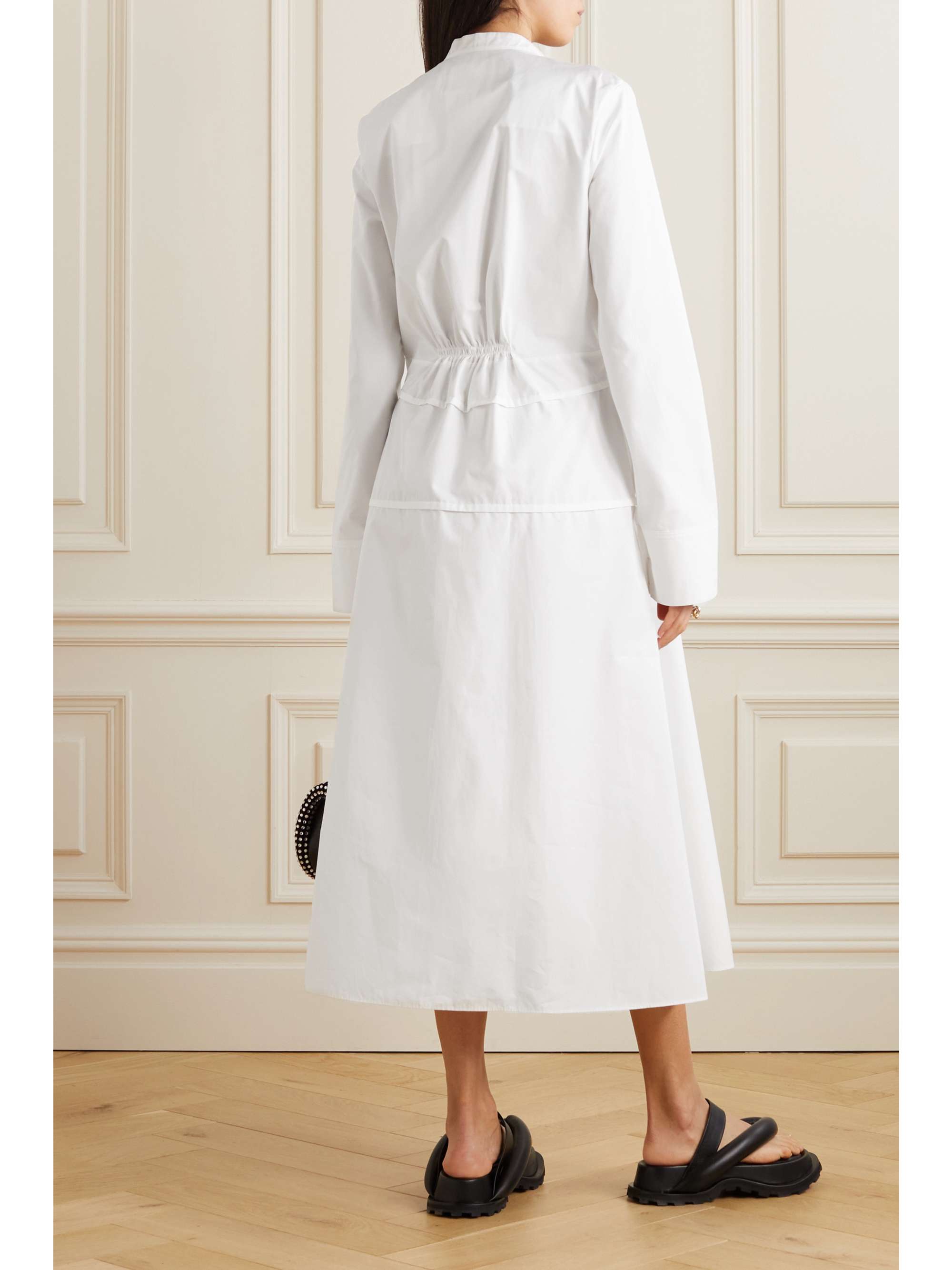 JIL SANDER コットンポプリン ミディ丈 シャツワンピース ギャザー入り