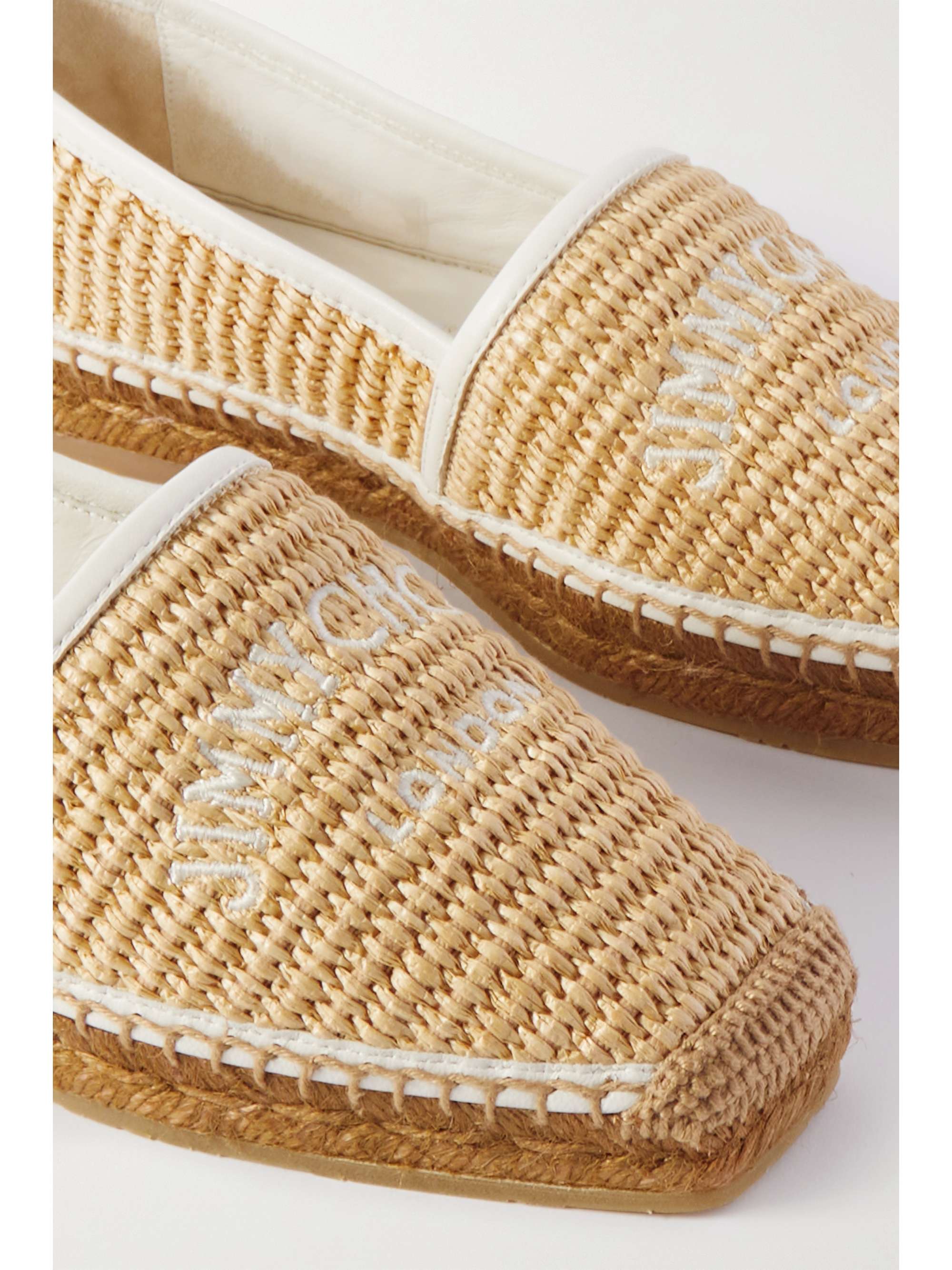 JIMMY CHOO Brie leather-trimmed embroidered raffia espadrilles