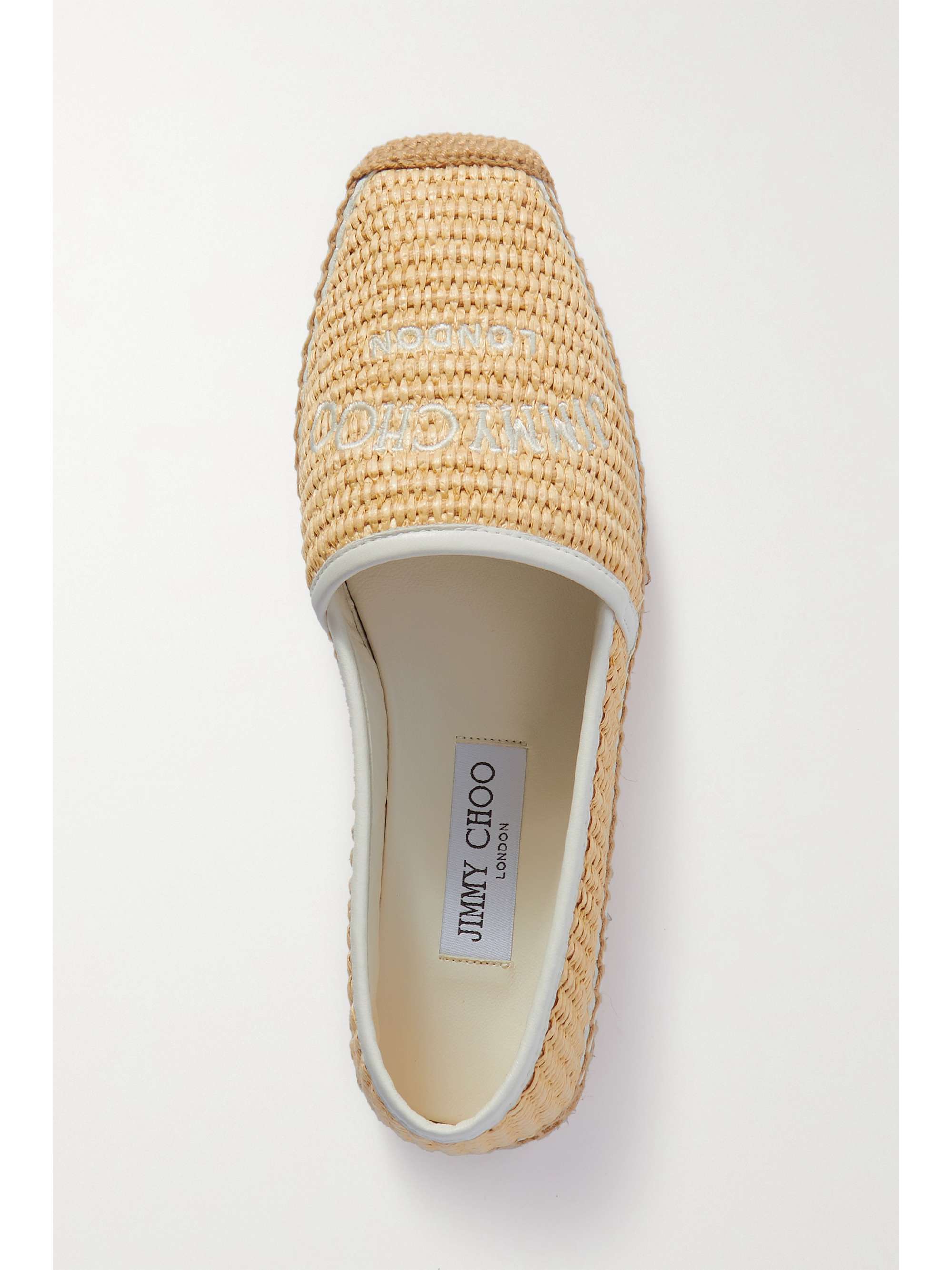 JIMMY CHOO Brie leather-trimmed embroidered raffia espadrilles