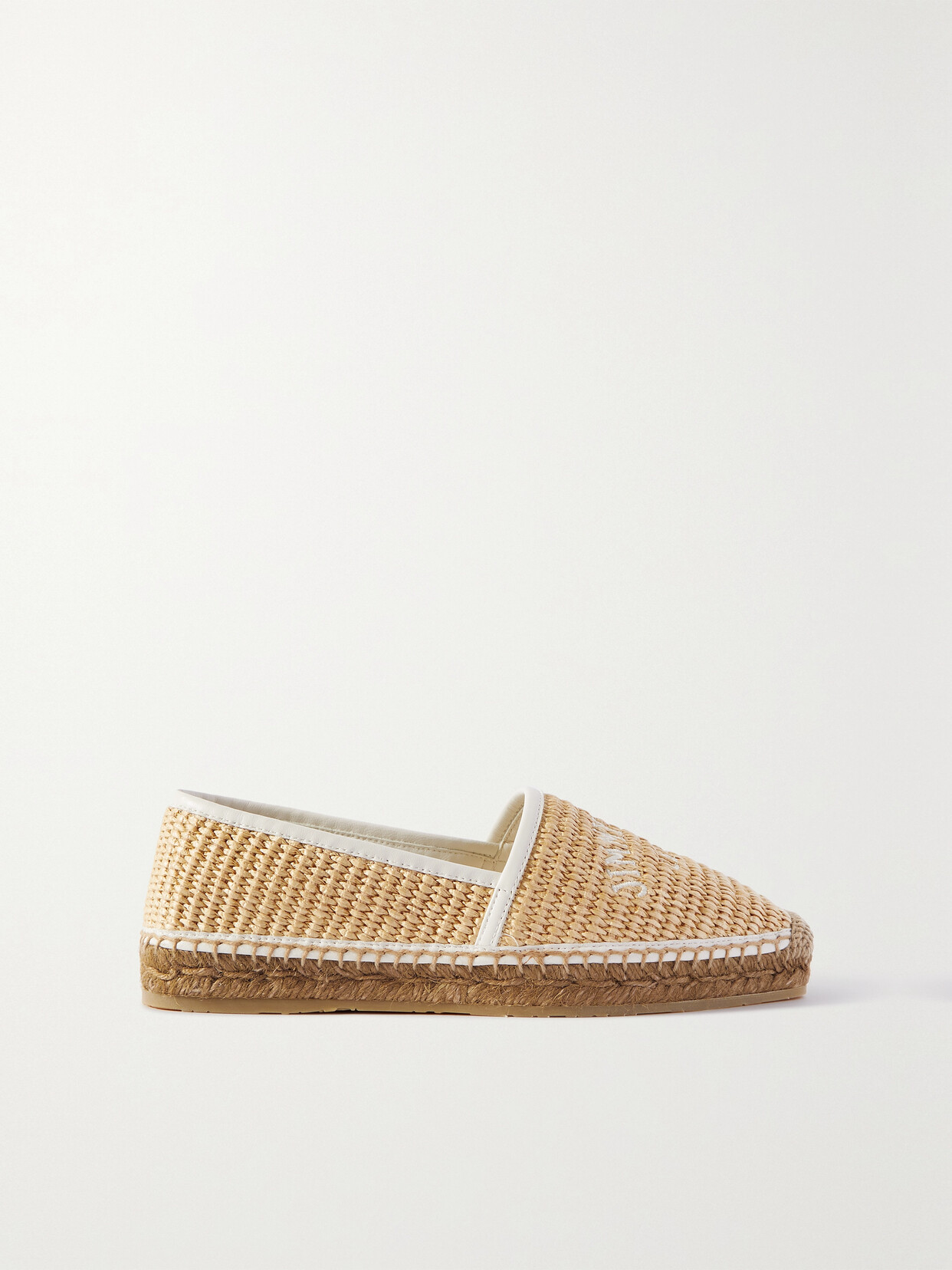 Jimmy Choo - Brie Leather-trimmed Embroidered Raffia Espadrilles - Neutrals