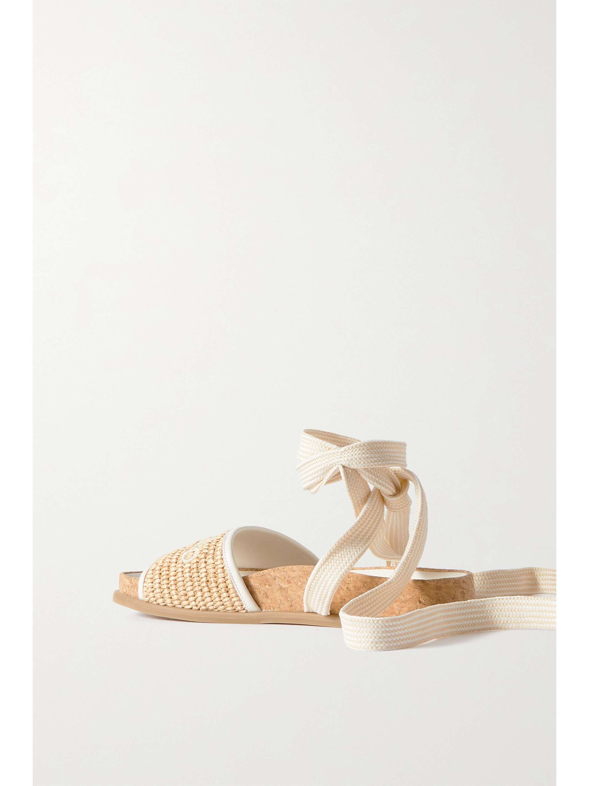 JIMMY CHOO Gal embroidered leather-trimmed raffia sandals