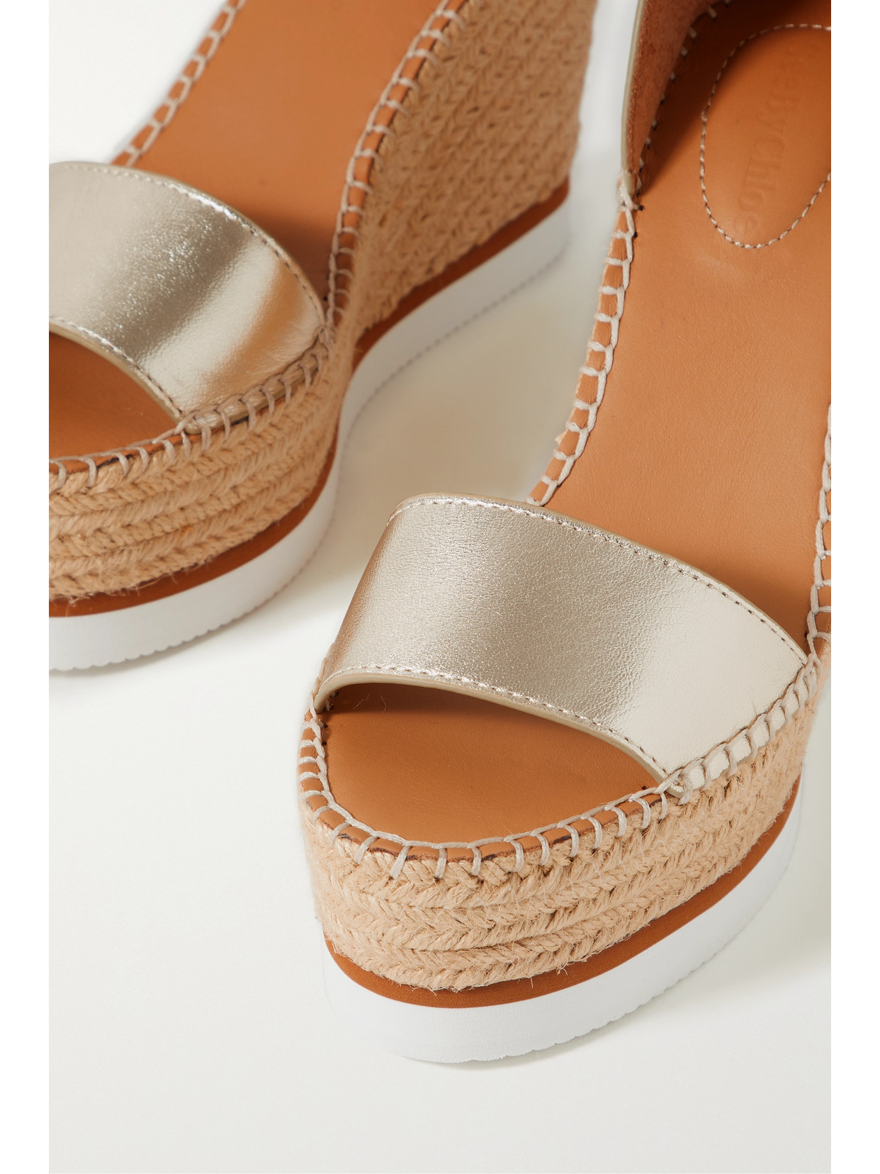 See By Chloé Glyn Metallic Wedge Espadrille Sandals In Gold