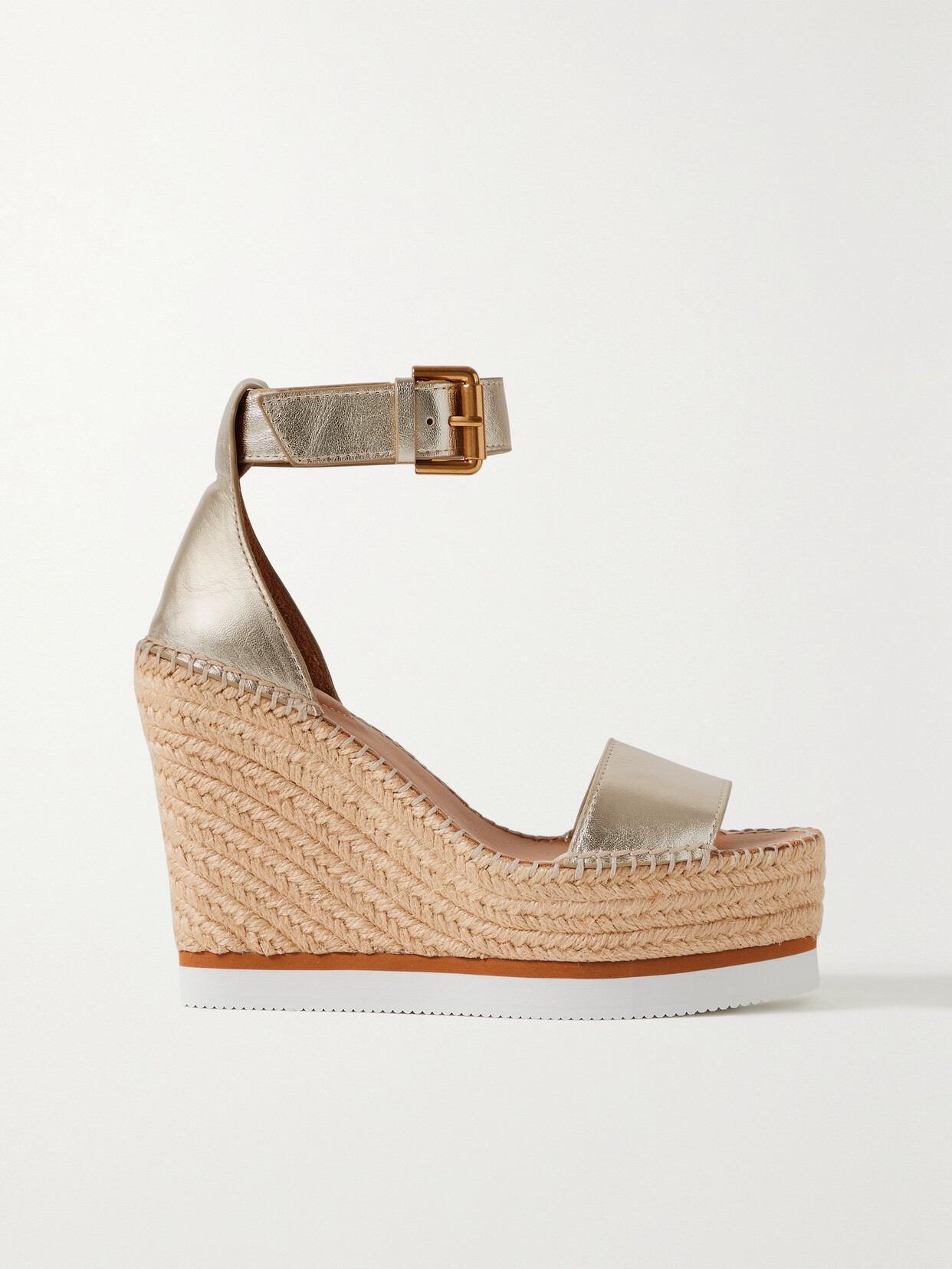 See By Chloé Glyn Metallic Wedge Espadrille Sandals In Platinum