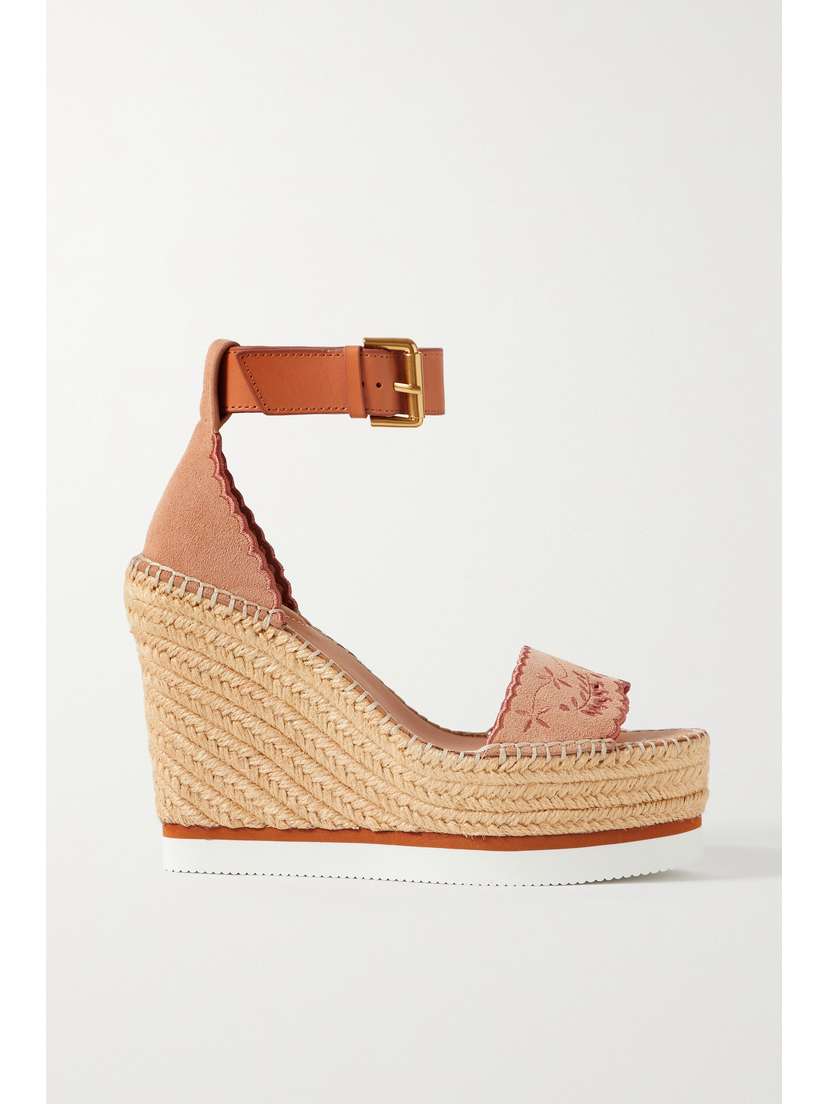 See By Chloé Glyn Leather-trimmed Embroidered Suede Espadrille Sandals