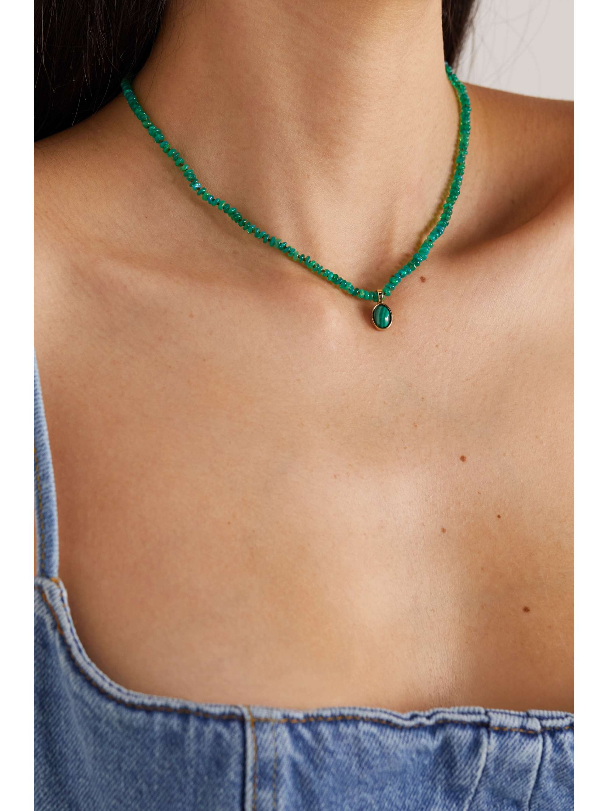 ANDREA FOHRMAN 14-karat gold, opal and malachite necklace