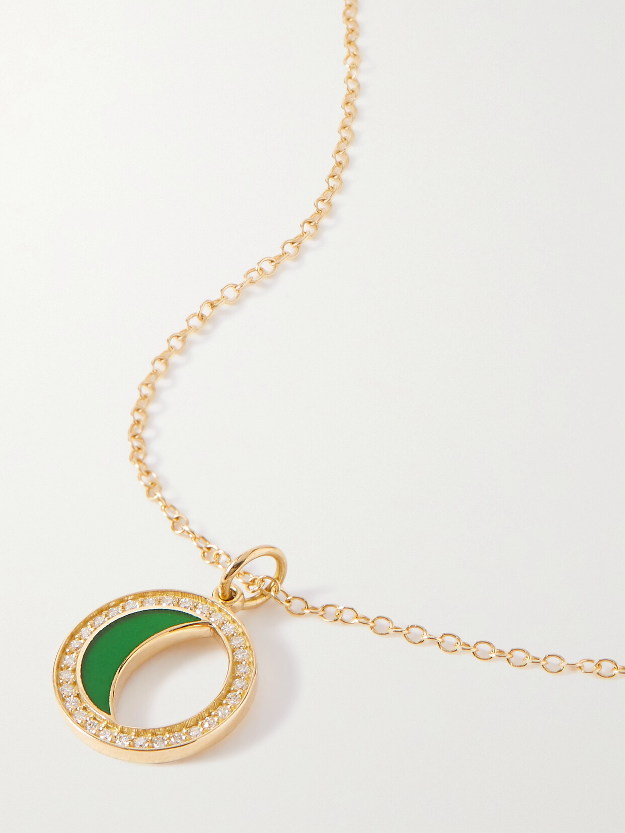 Andrea Fohrman Gibbous Moon 18-karat Gold, Enamel And Diamond Necklace In Green