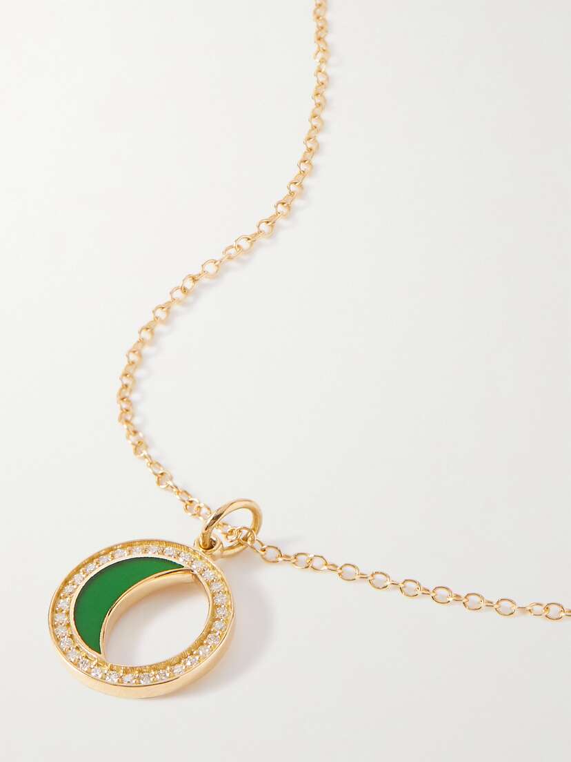Andrea Fohrman Gibbous Moon 18-karat Gold, Enamel And Diamond Necklace