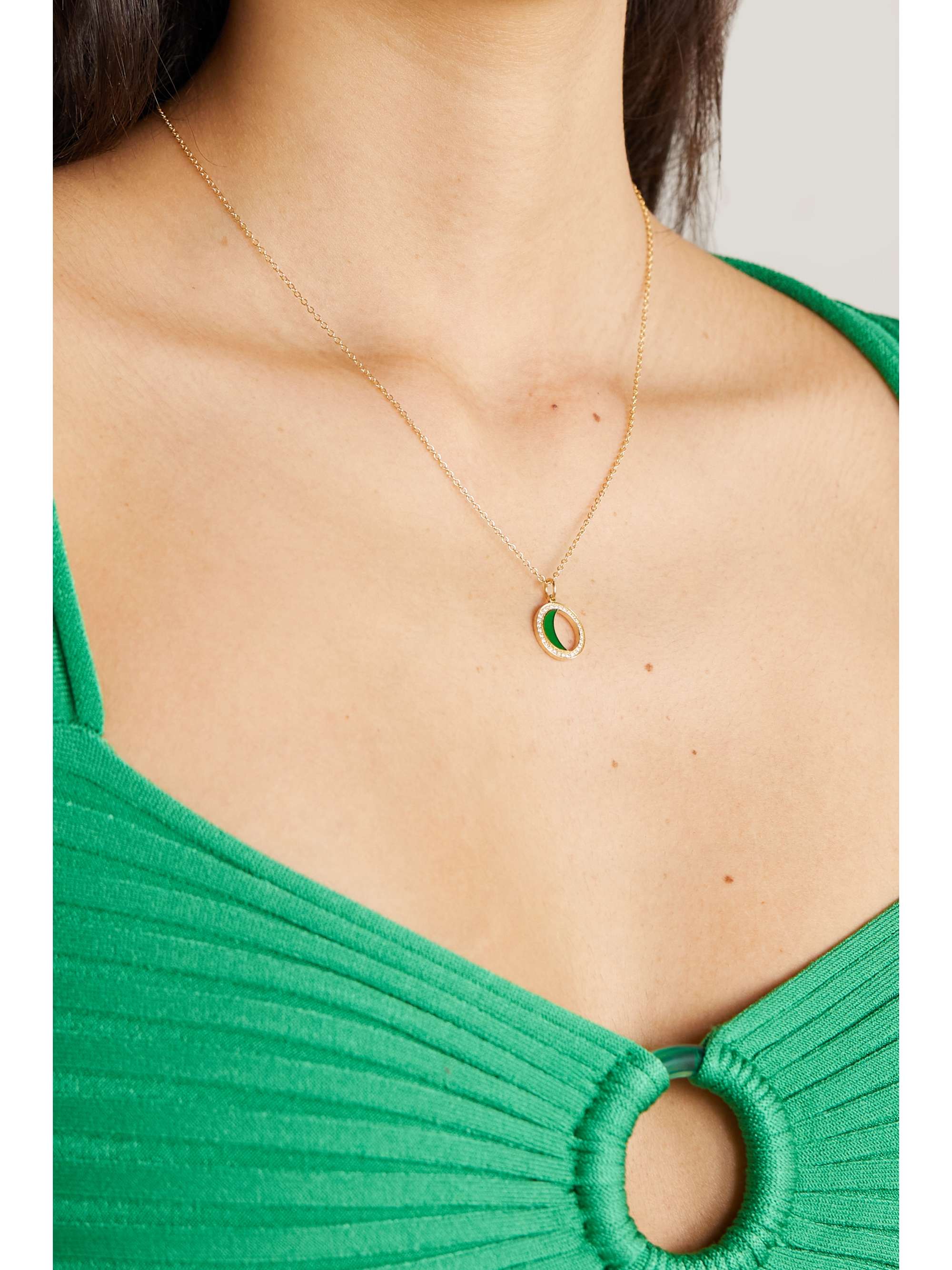 ANDREA FOHRMAN Gibbous Moon 18-karat gold, enamel and diamond necklace