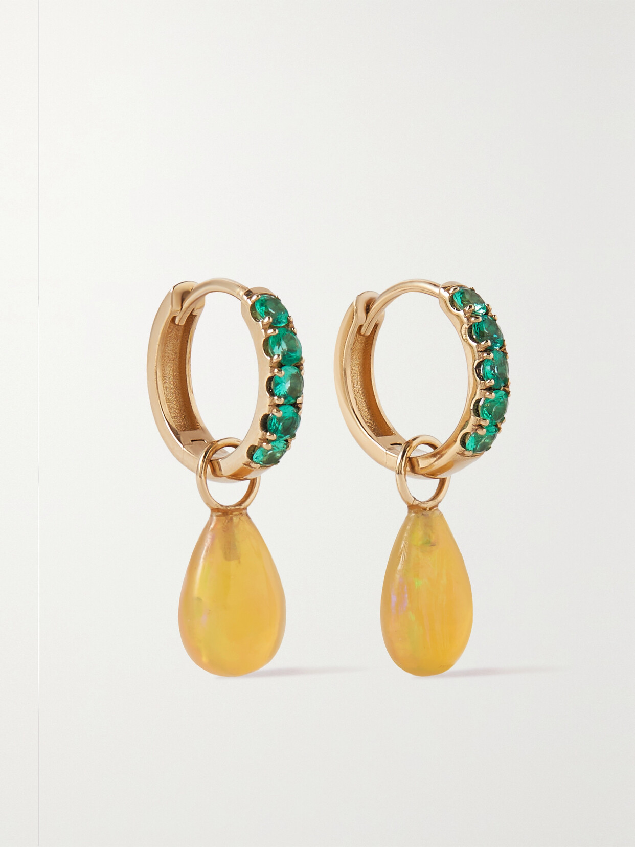 Andrea Fohrman 14-karat Gold, Opal And Emerald Hoop Earrings In Yellow