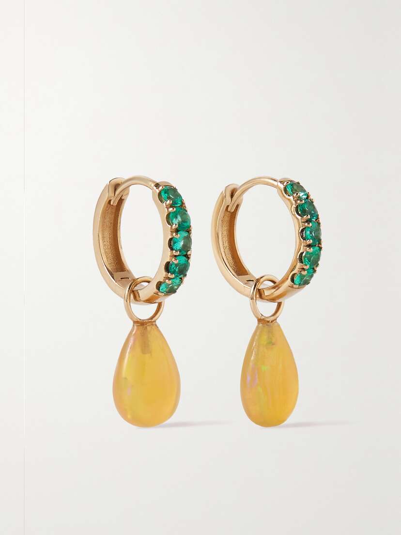 Andrea Fohrman 14-karat Gold, Opal And Emerald Hoop Earrings