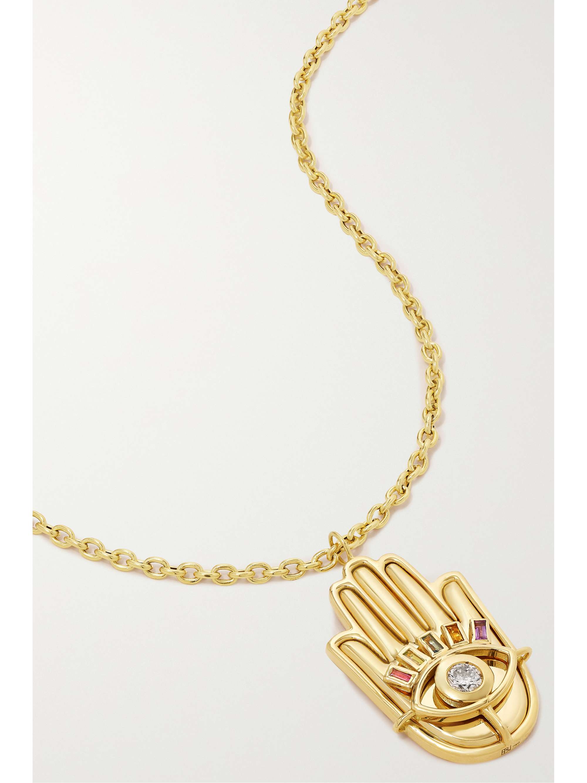 BRENT NEALE Hamsa 18-karat gold, diamond and sapphire necklace