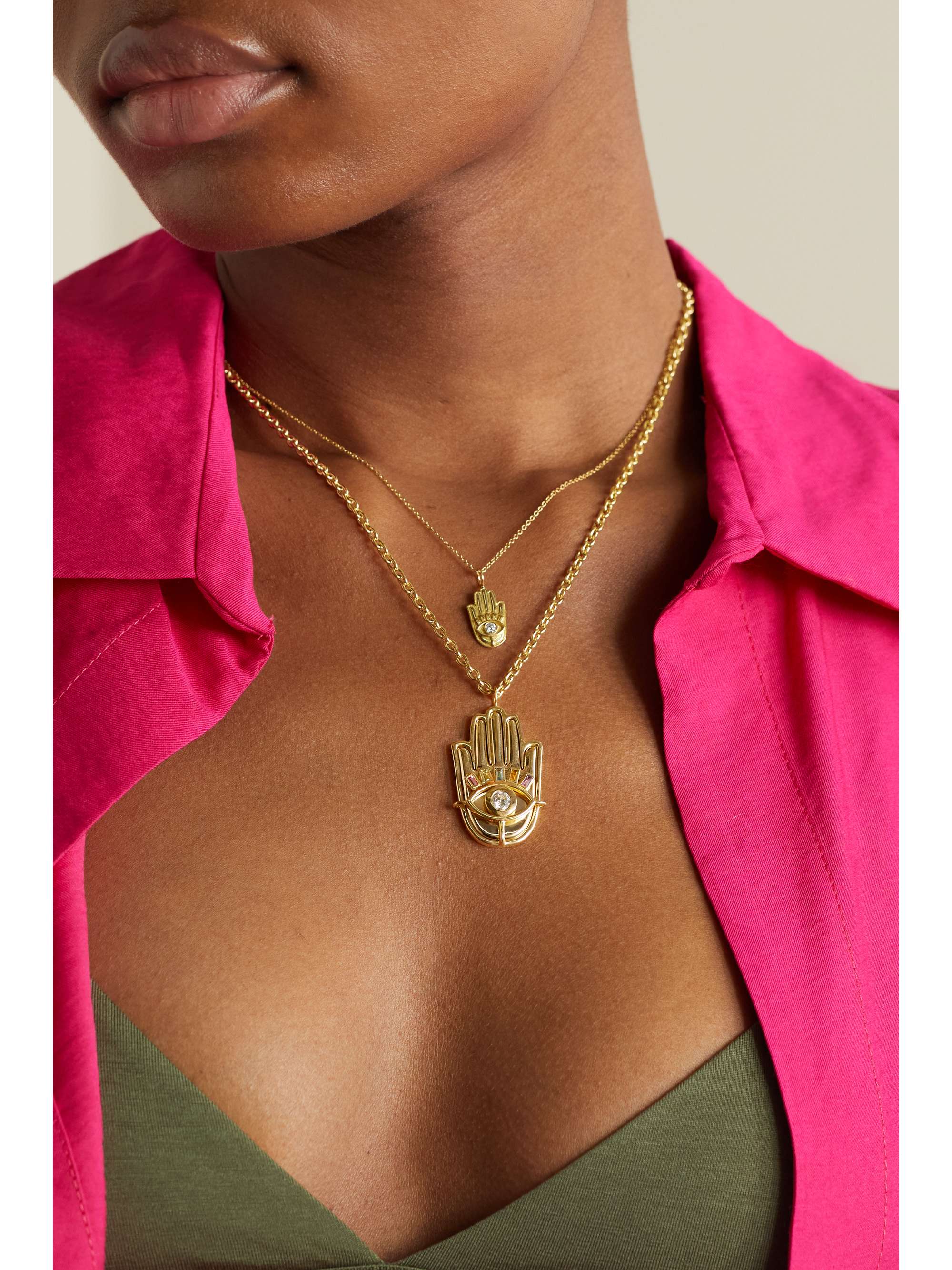 BRENT NEALE Hamsa 18-karat gold, diamond and sapphire necklace