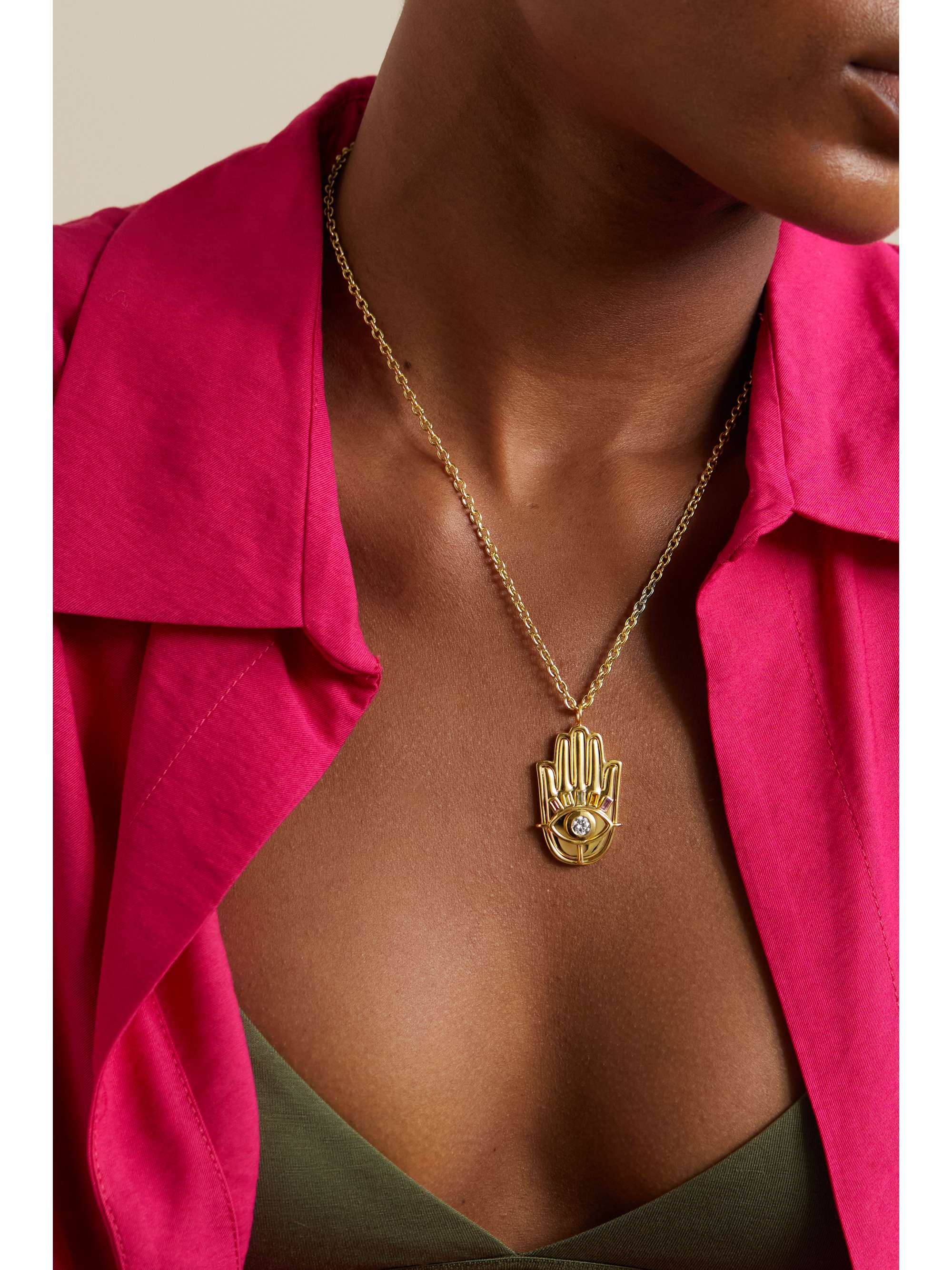 BRENT NEALE Hamsa 18-karat gold, diamond and sapphire necklace