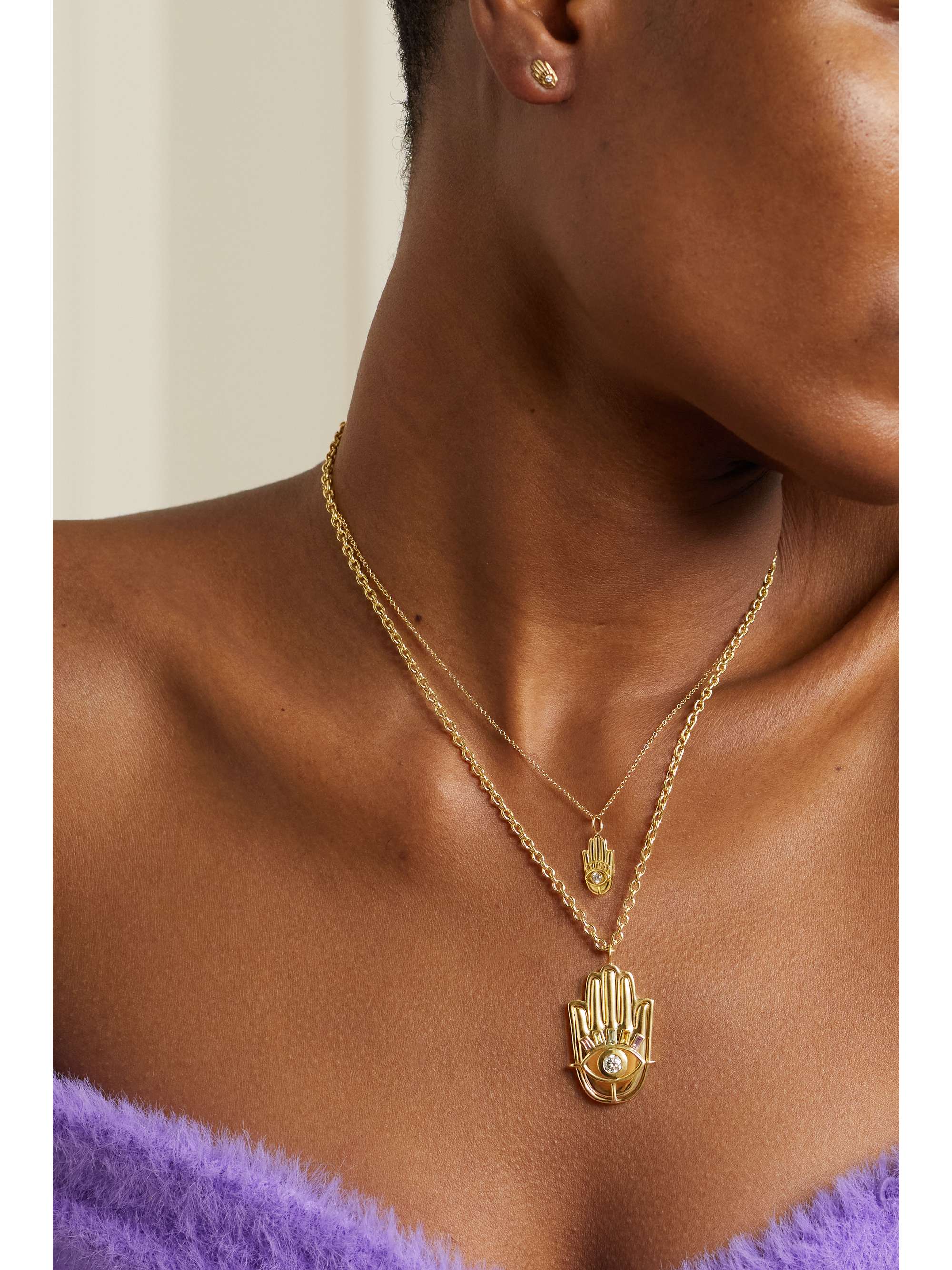 BRENT NEALE Mini Hamsa 18-karat gold diamond necklace
