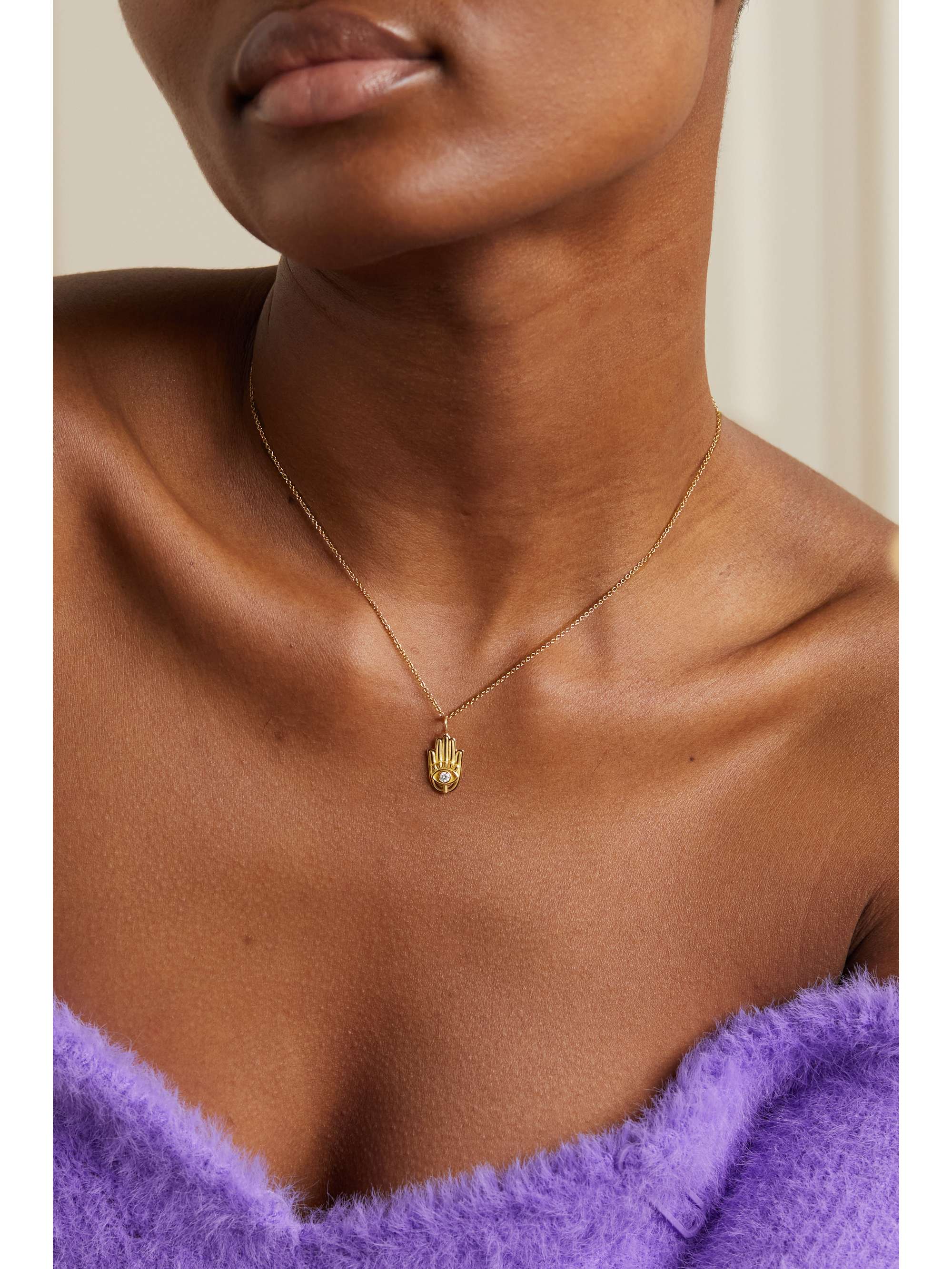 BRENT NEALE Mini Hamsa 18-karat gold diamond necklace