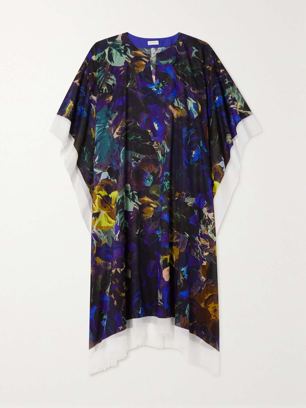 Dries Van Noten Floral-print Cotton-voile Kaftan In Blue