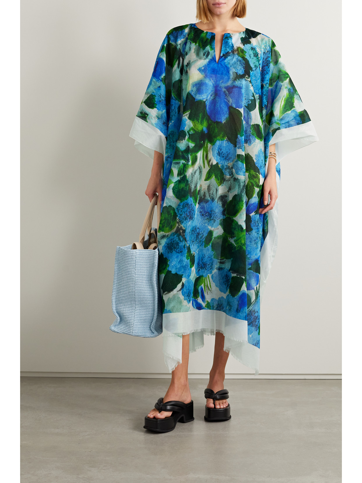 Shop Dries Van Noten Cartland Floral-print Cotton-voile Kaftan In Blue