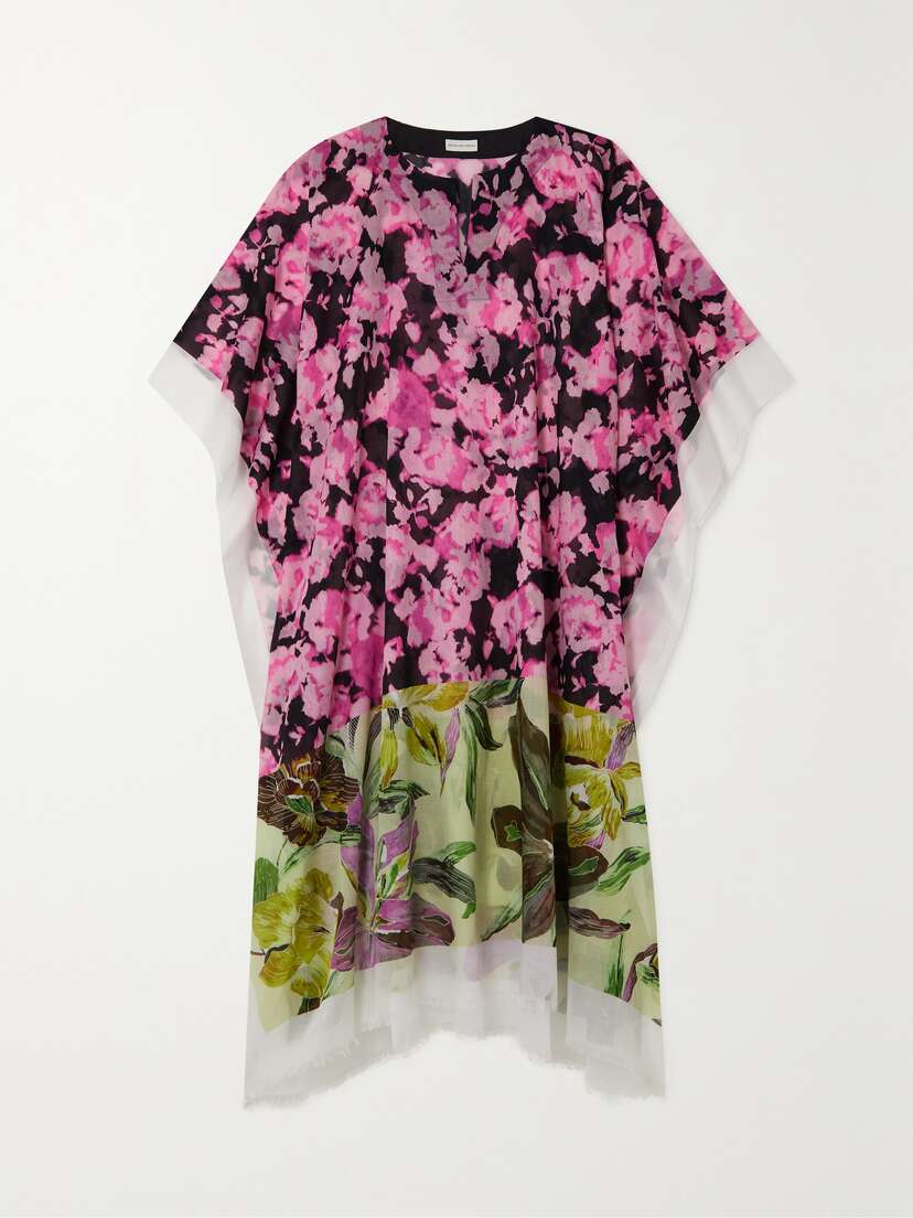 Dries Van Noten Fringed Floral-print Cotton-voile Kaftan