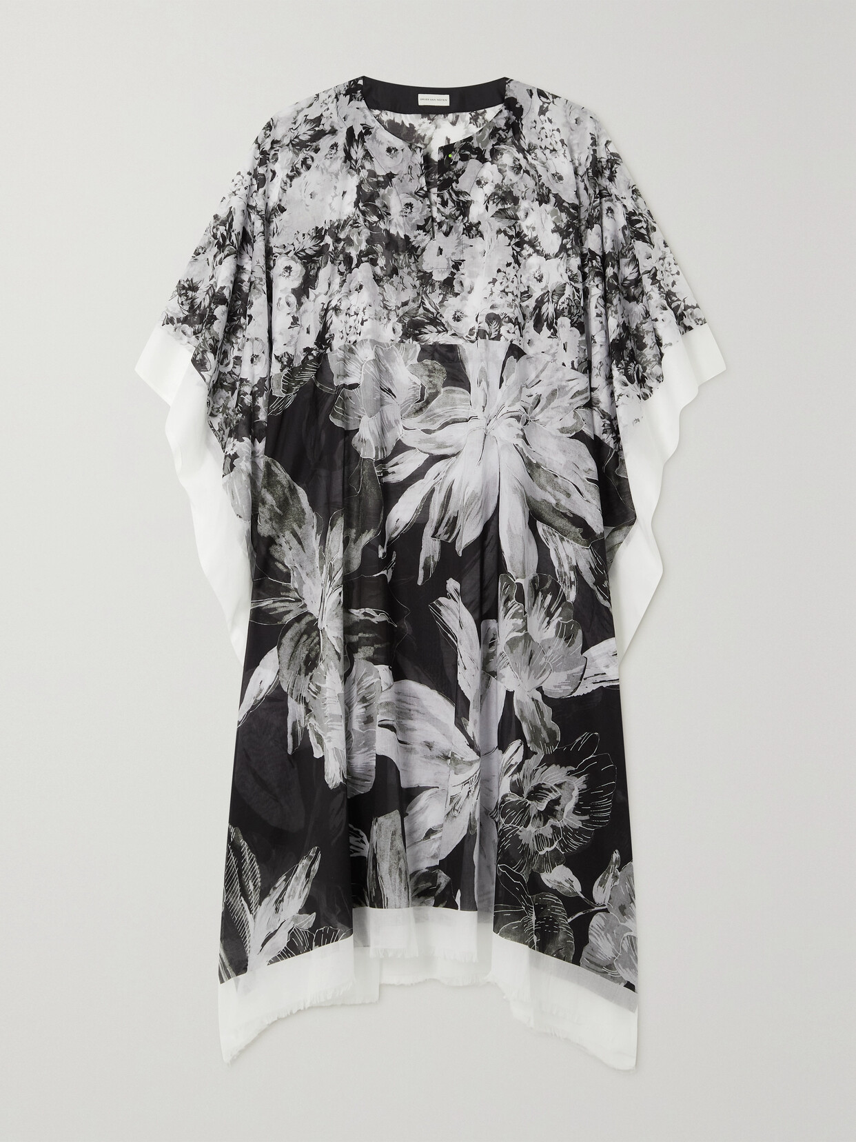 Dries Van Noten - Fringed Floral-print Cotton-voile Kaftan - Black