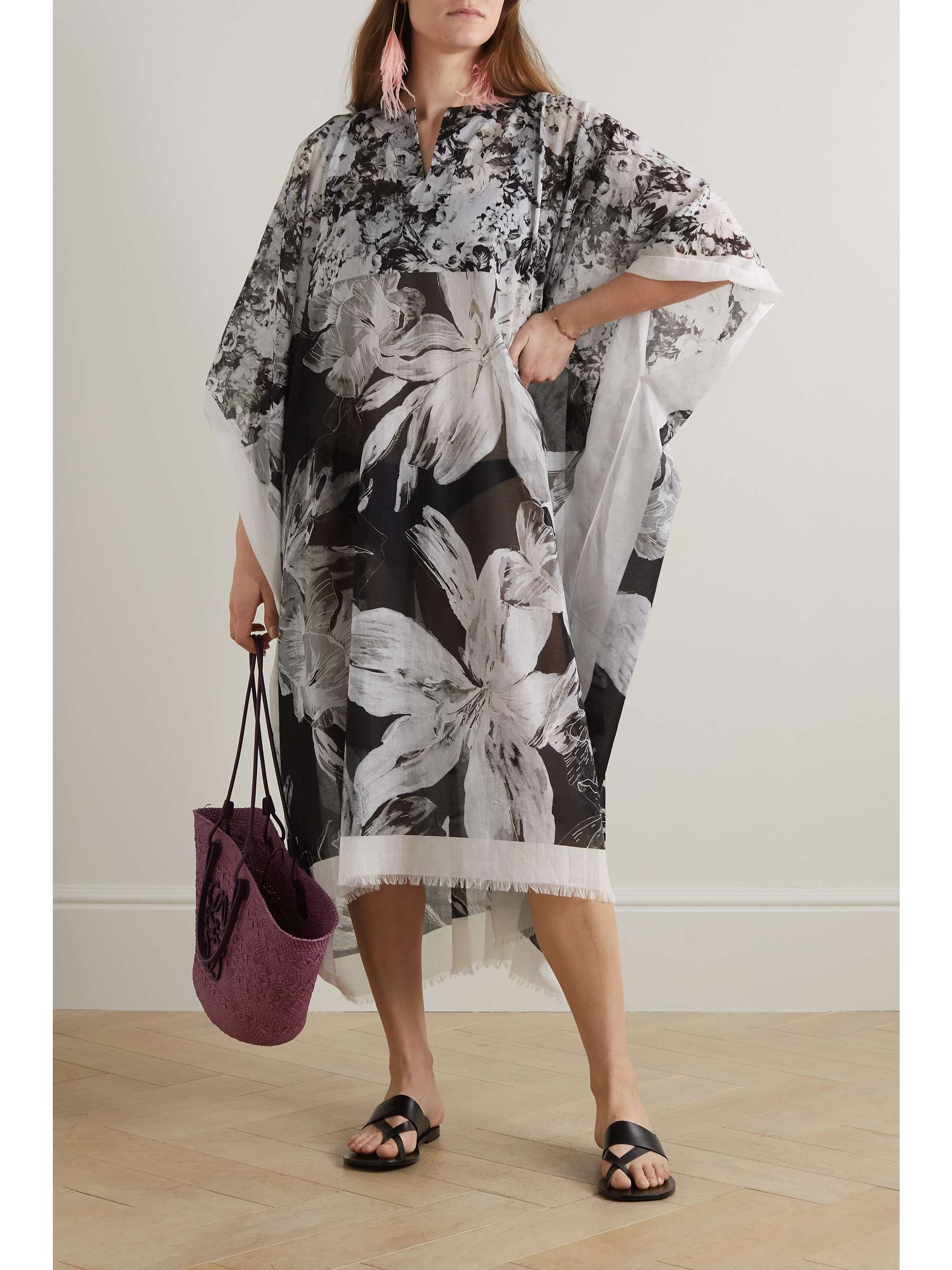 DRIES VAN NOTEN Fringed floralprint cottonvoile kaftan NETAPORTER
