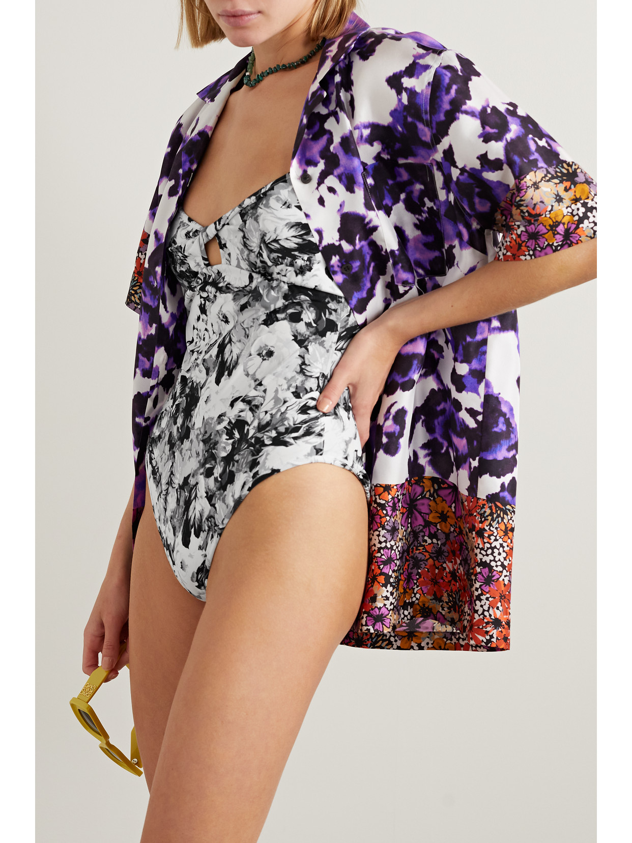 Shop Dries Van Noten Gaia Cutout Floral-print Swimsuit In Black