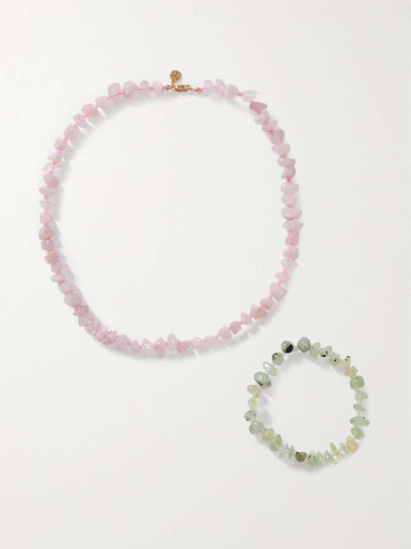 TBalance Crystals Rose Quartz And Prehnite Necklace And Bracelet Set