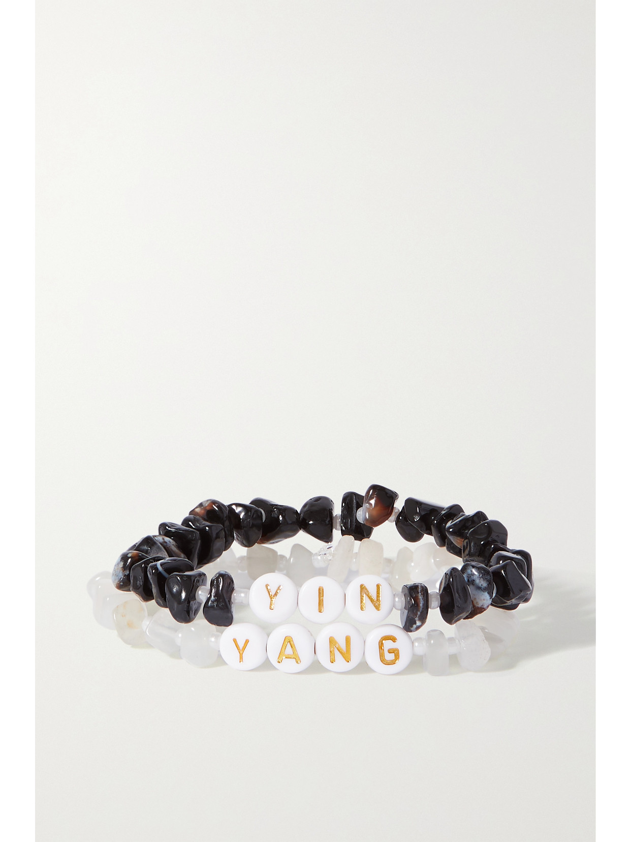 TBalance Crystals - Set Of Two Onyx, Moonstone And Enamel Bracelets - Black