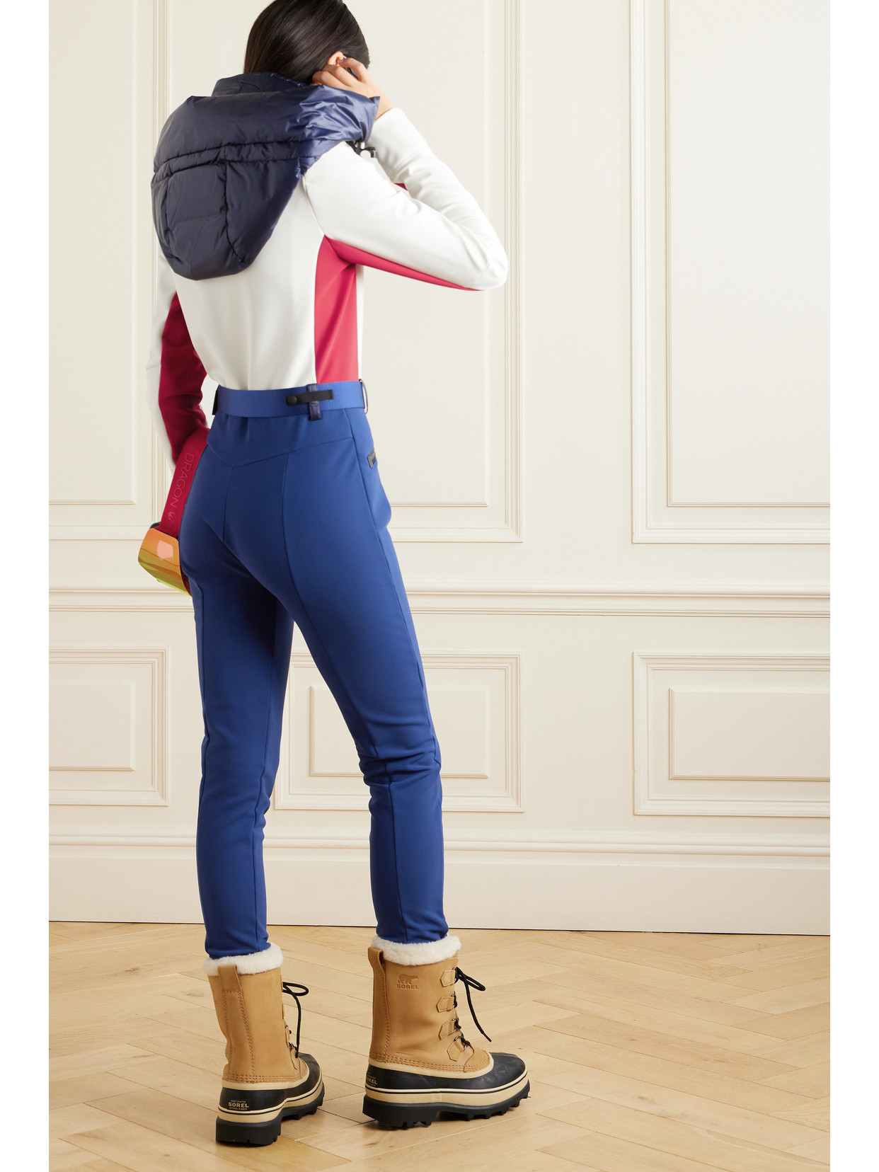 Moncler Hooded Belted Color-block Down Ski Suit In White
